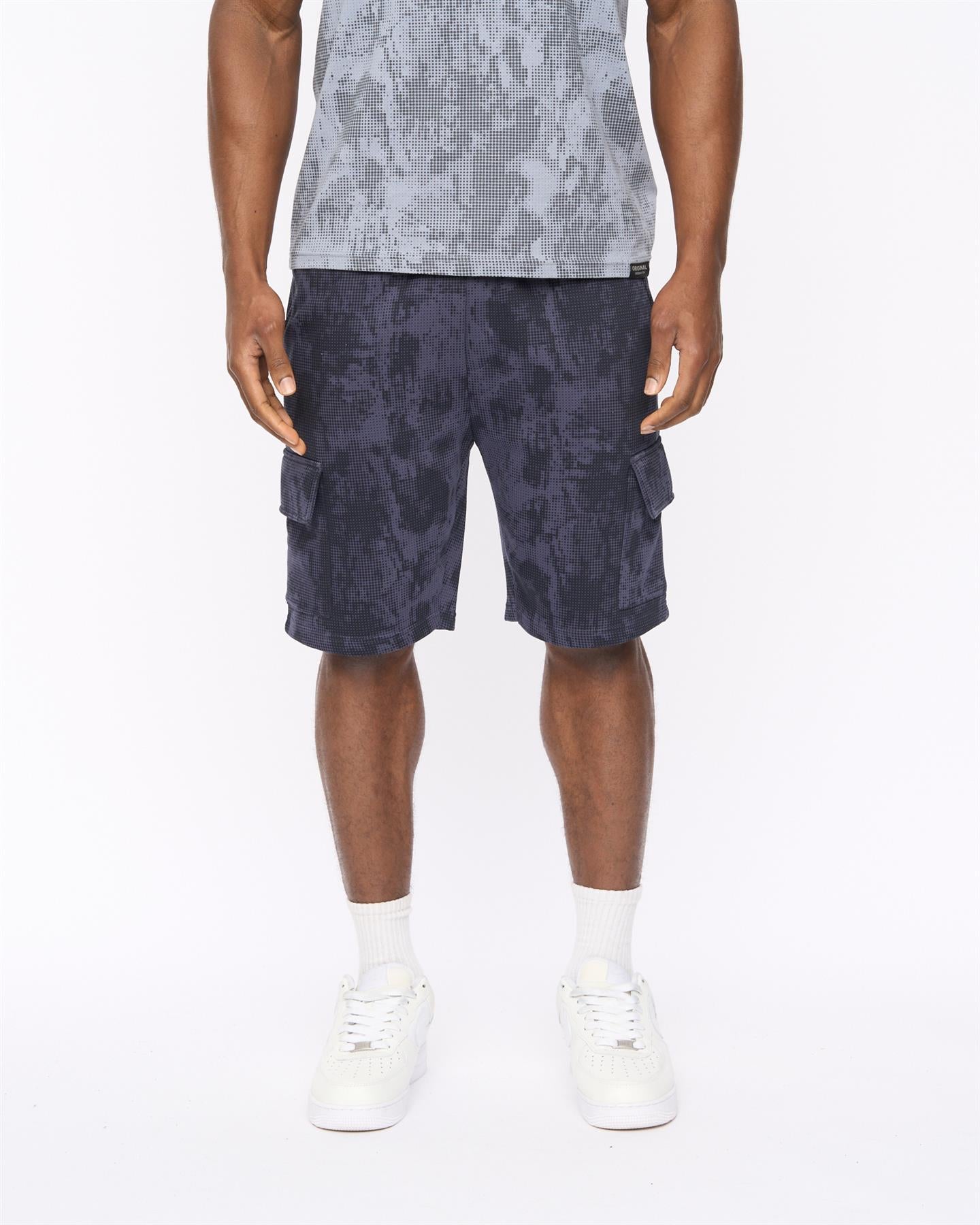 Mens Bardon Camo Cargo Shorts Navy