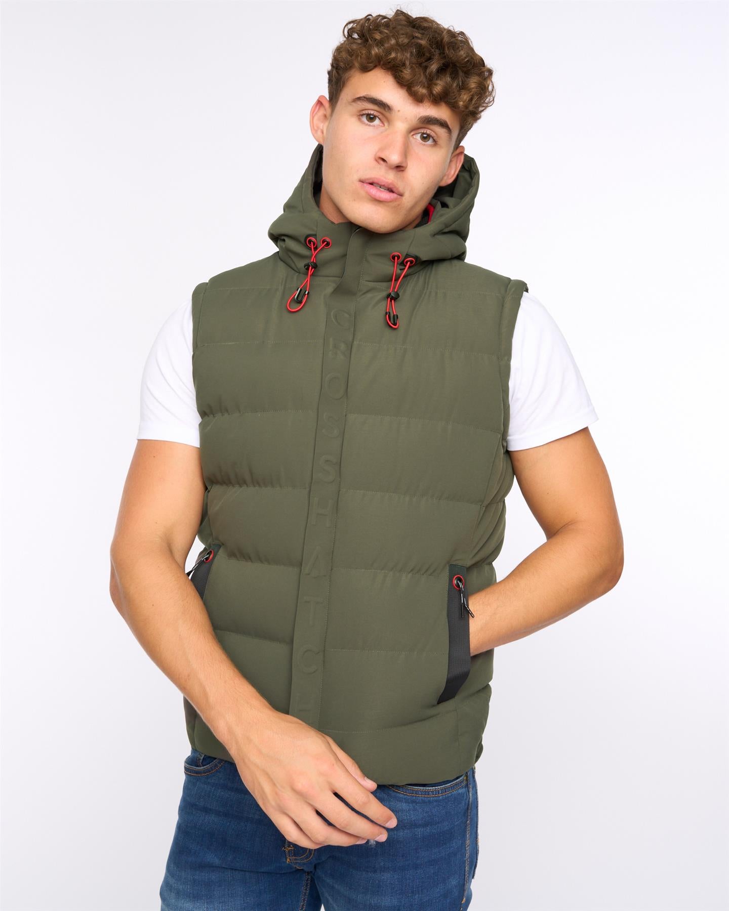 Mens Kampleys Embossed Gilet Deep Olive