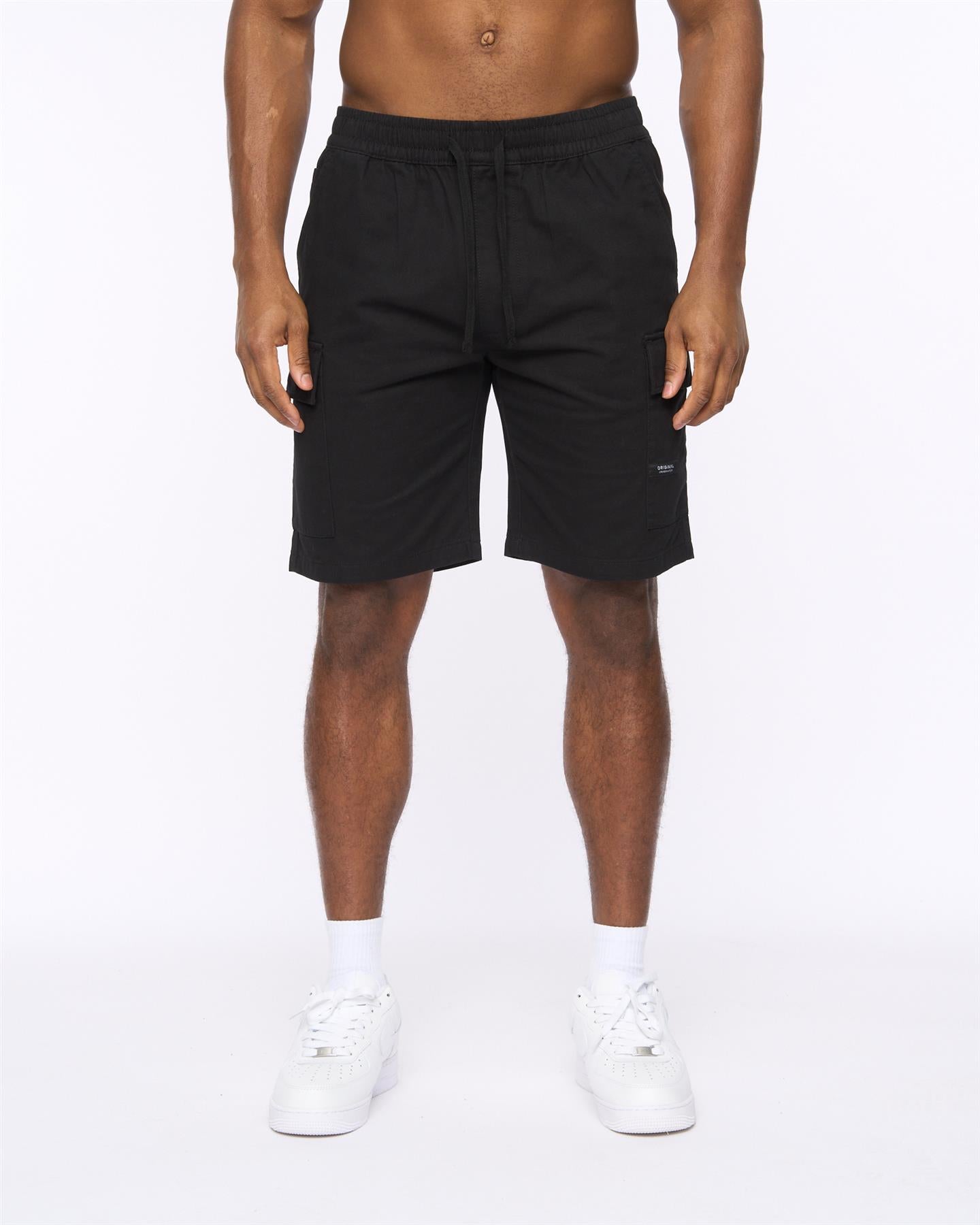 Mens Utilate Elastic Waist Cargo Shorts Black