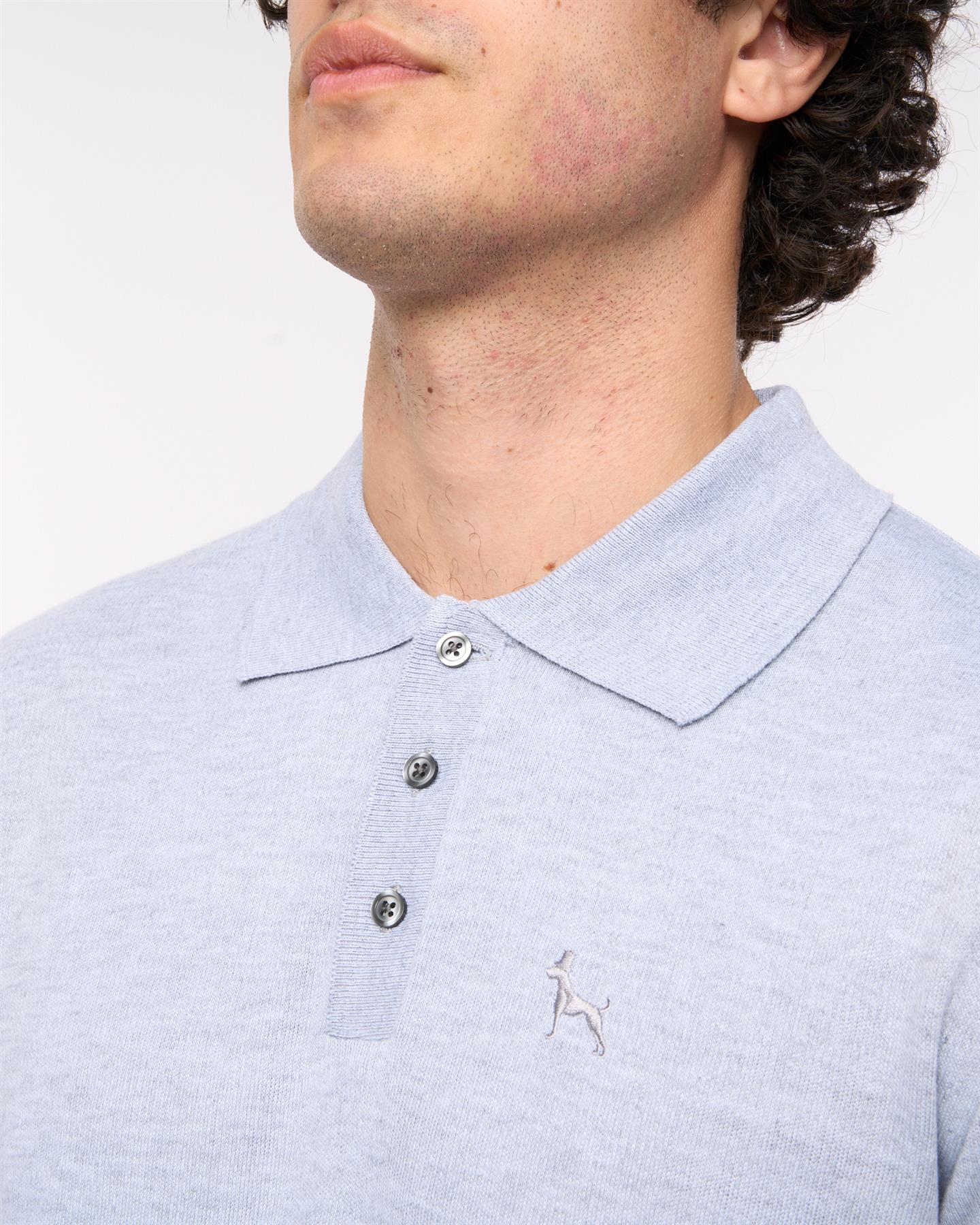 Mens Ashland Polo Neck Knit Light Grey Marl