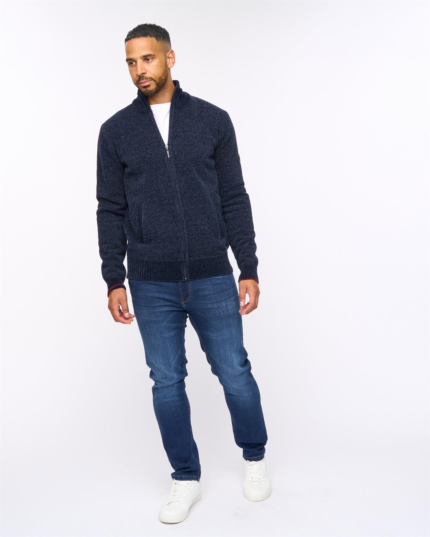 Mens Gladstone Funnel Kneck Zip Knit Navy