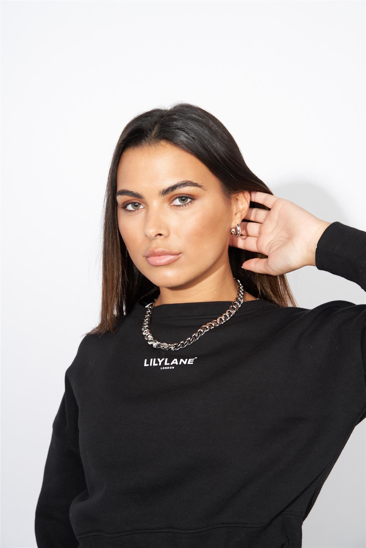 Ladies Lily Lane Josephina Crop Sweat Black