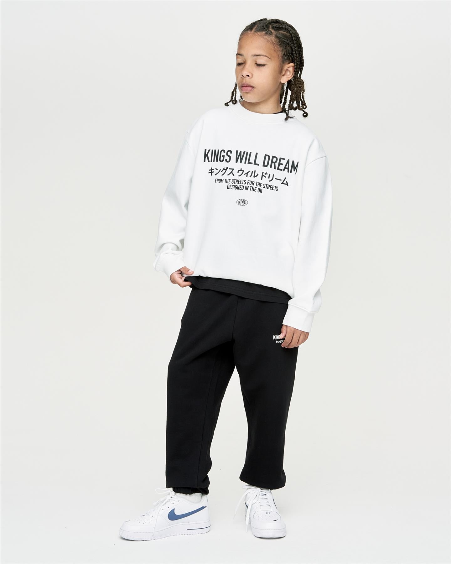 Kids Boys Studio Stacked Crew Sweat White