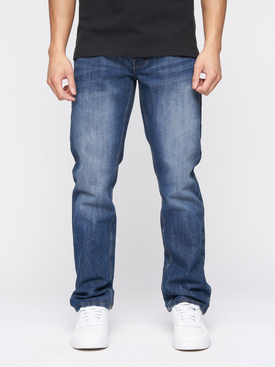 Mens New Embossed Techno Denim Jeans Stone Wash