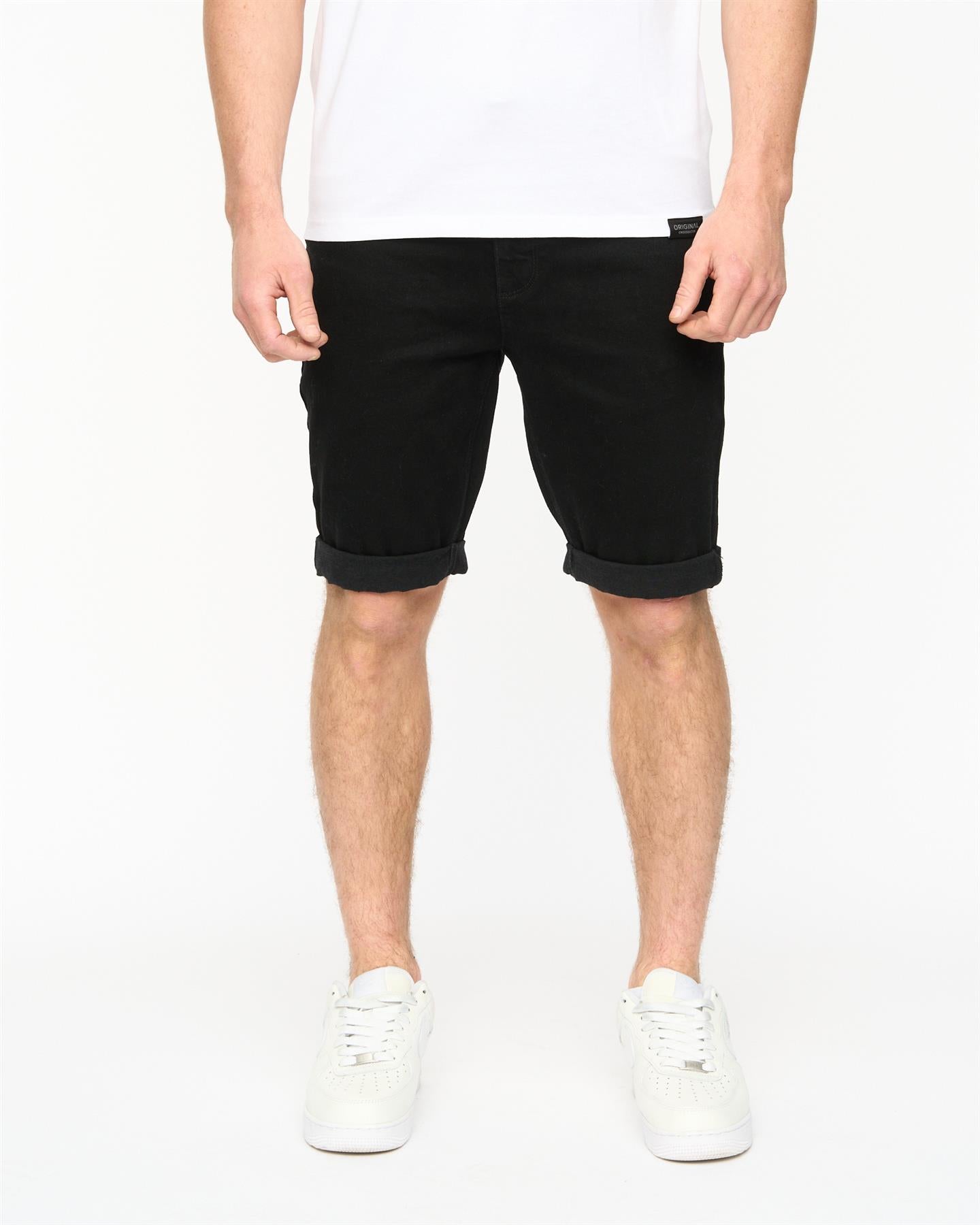 Mens Youlgreeve Belted Denim Shorts Black Wash