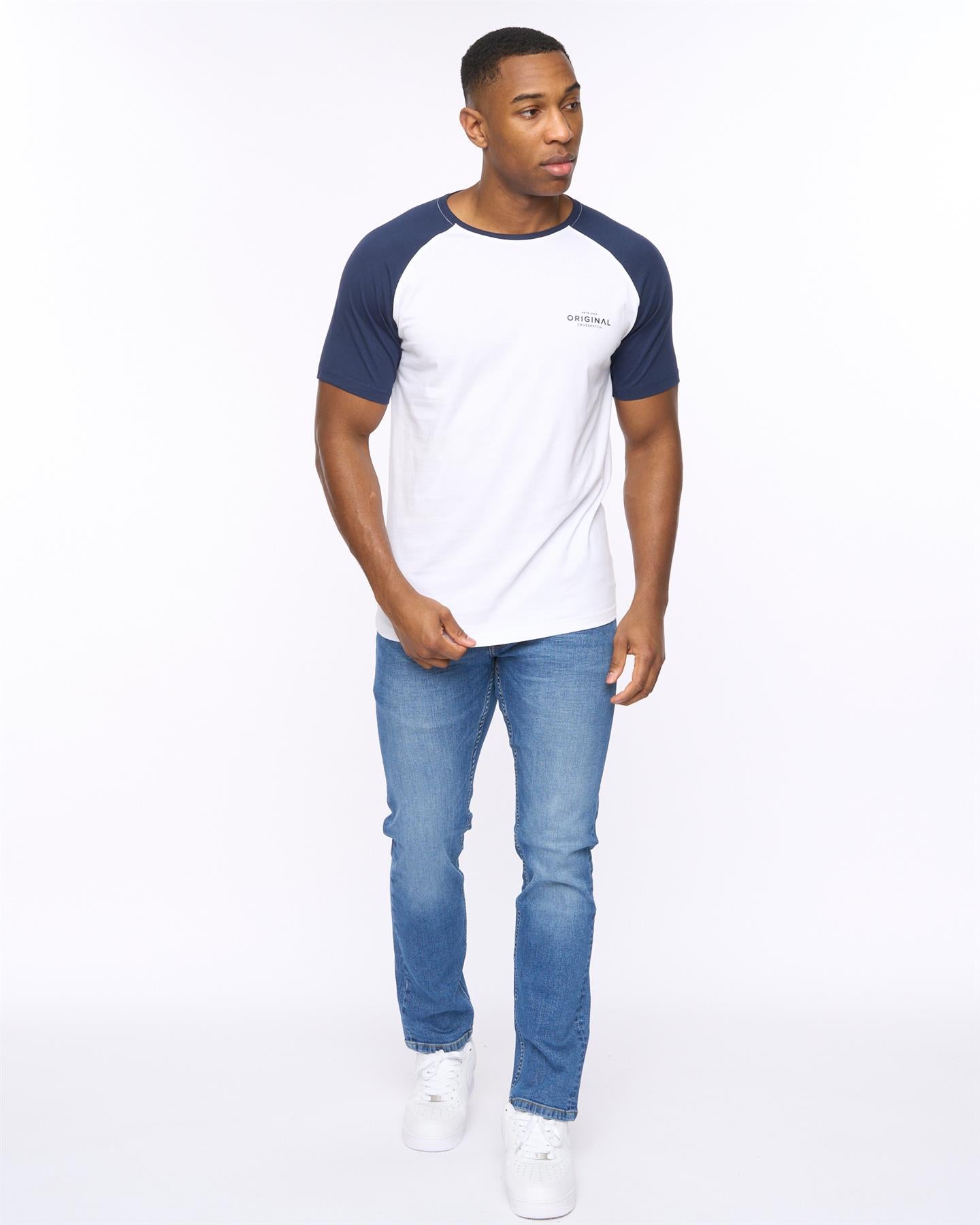 Mens Meza T-Shirt White/Navy