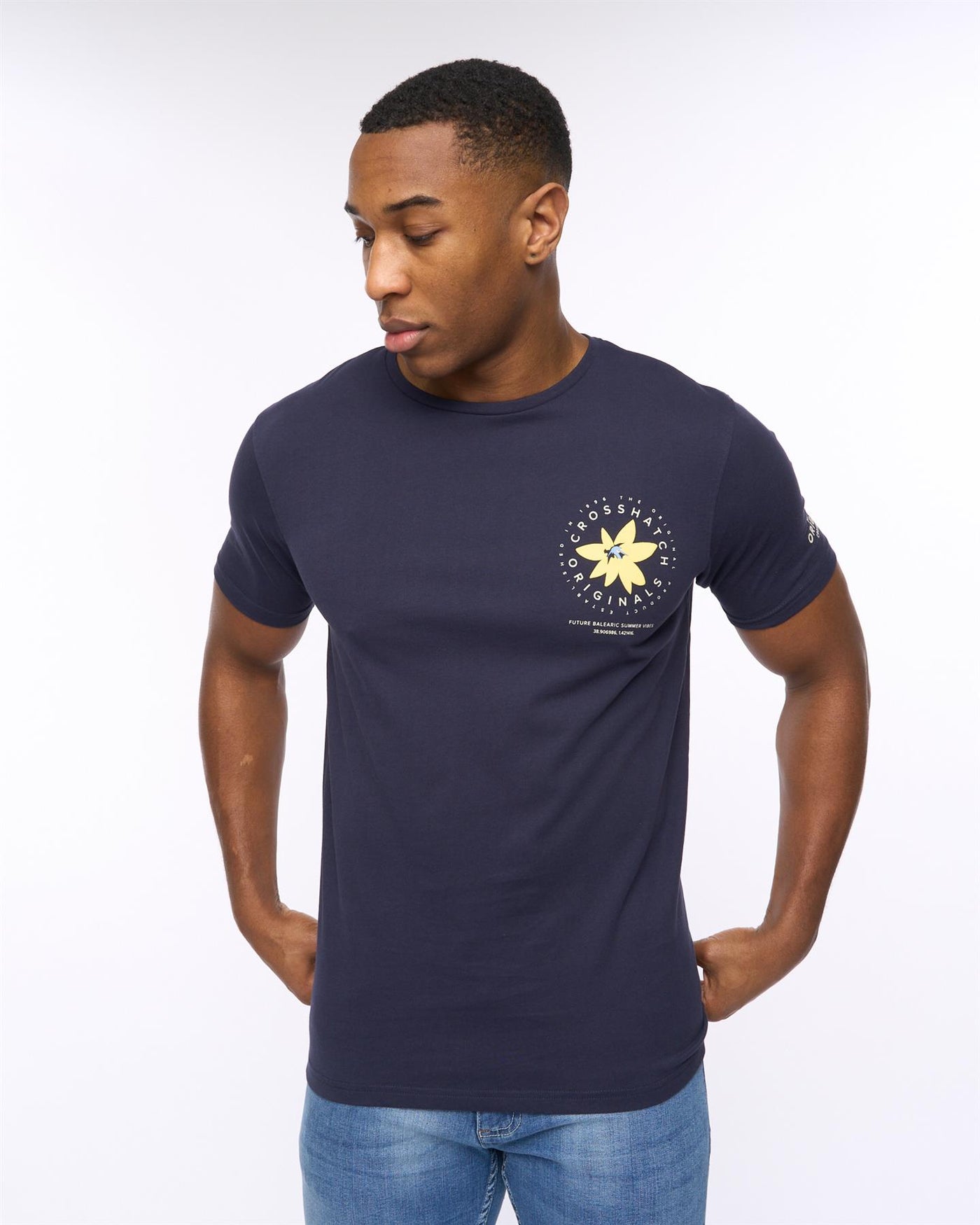 Mens Flowered T-Shirt Navy