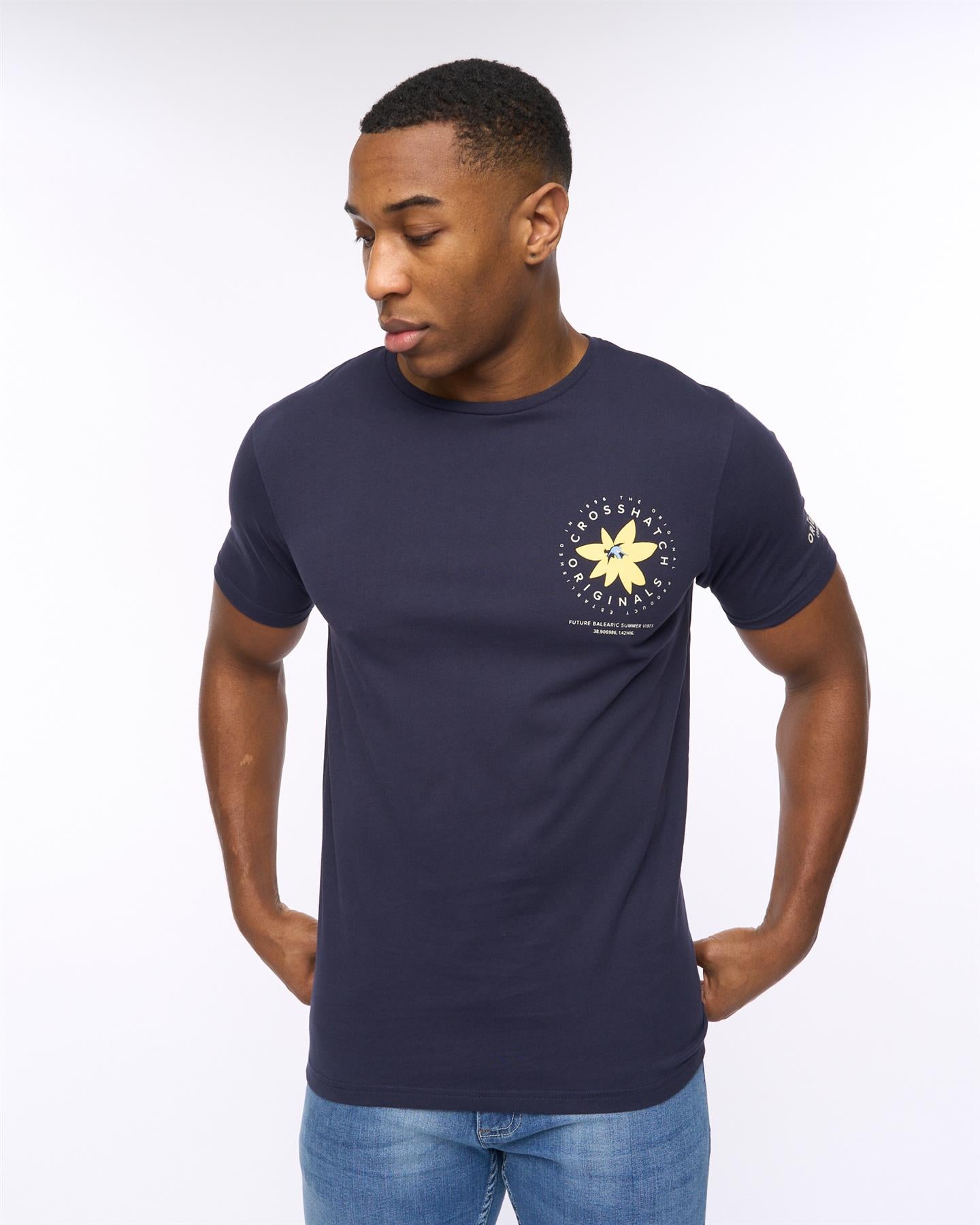 Mens Flowered T-Shirt Navy