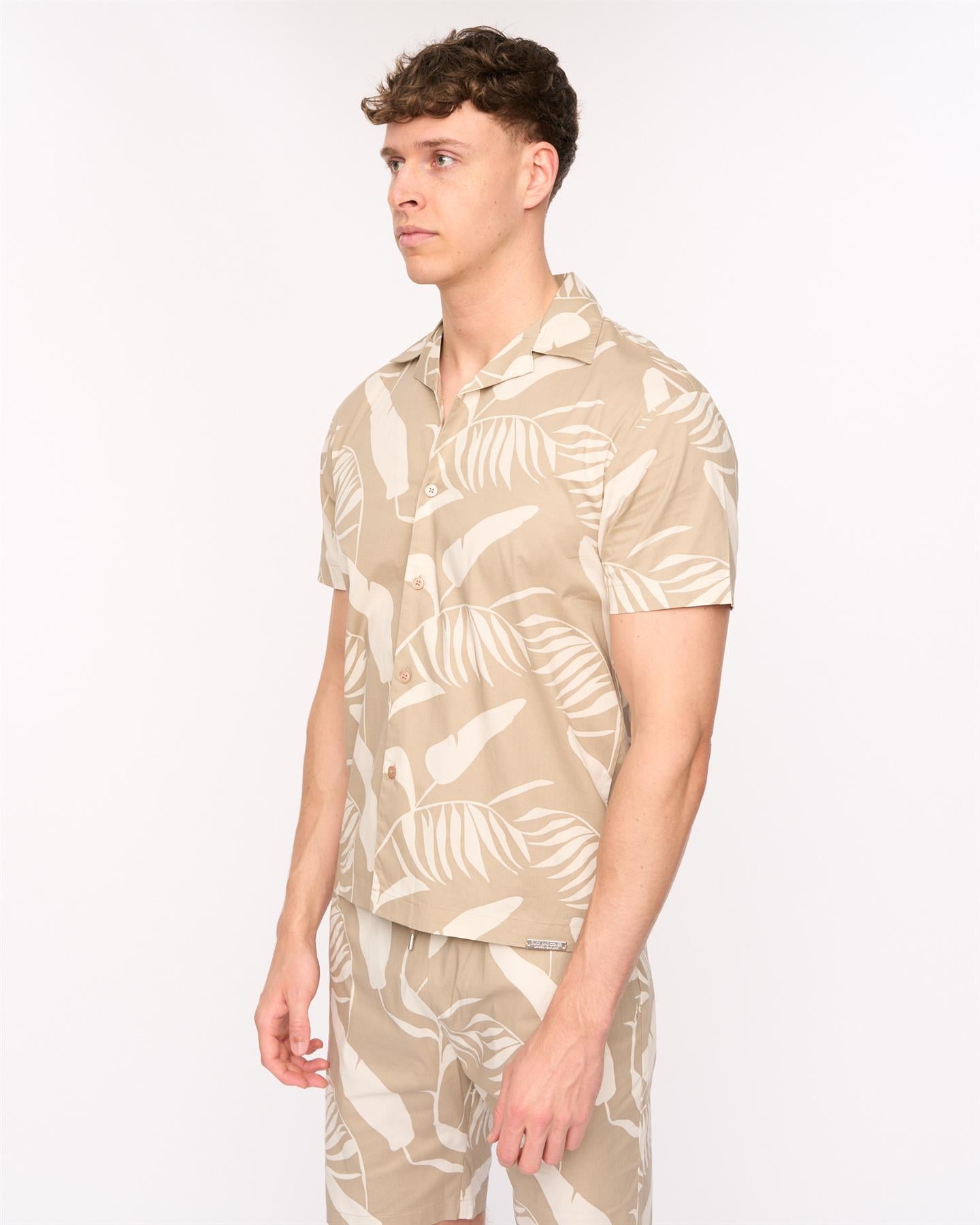 Mens Hopkinton Shirt & Shorts Set Light Stone