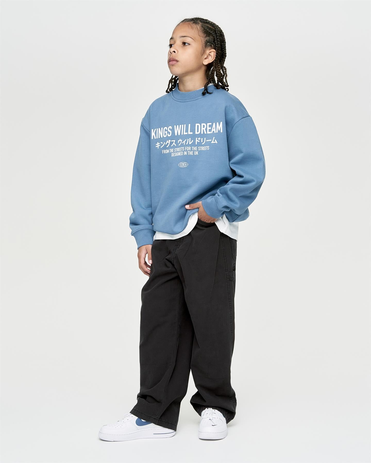 Kids Boys Studio Stacked Crew Sweat Blue