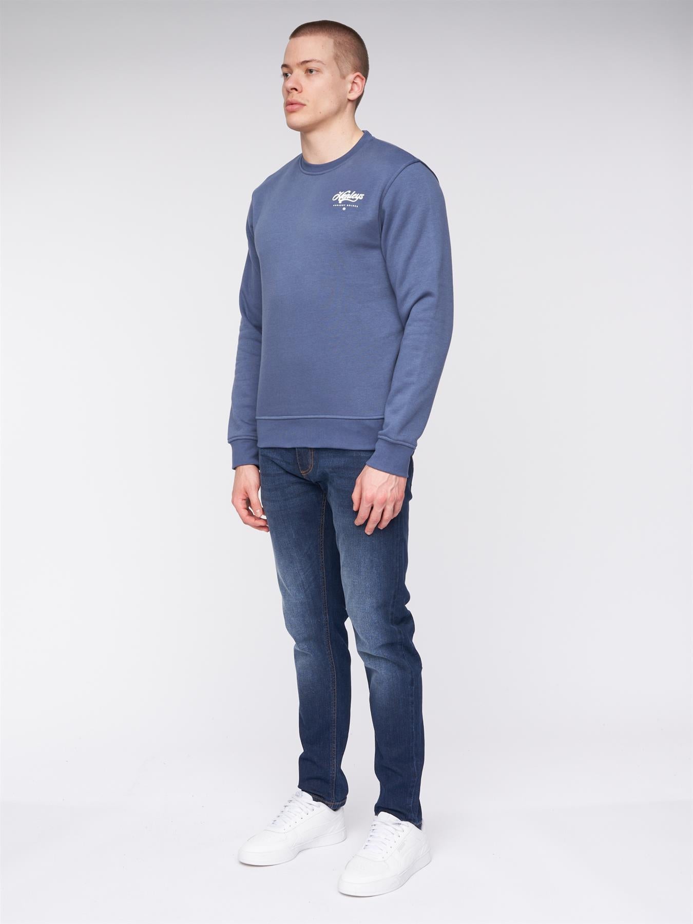Mens Scripthen Crew Sweat Deep Blue