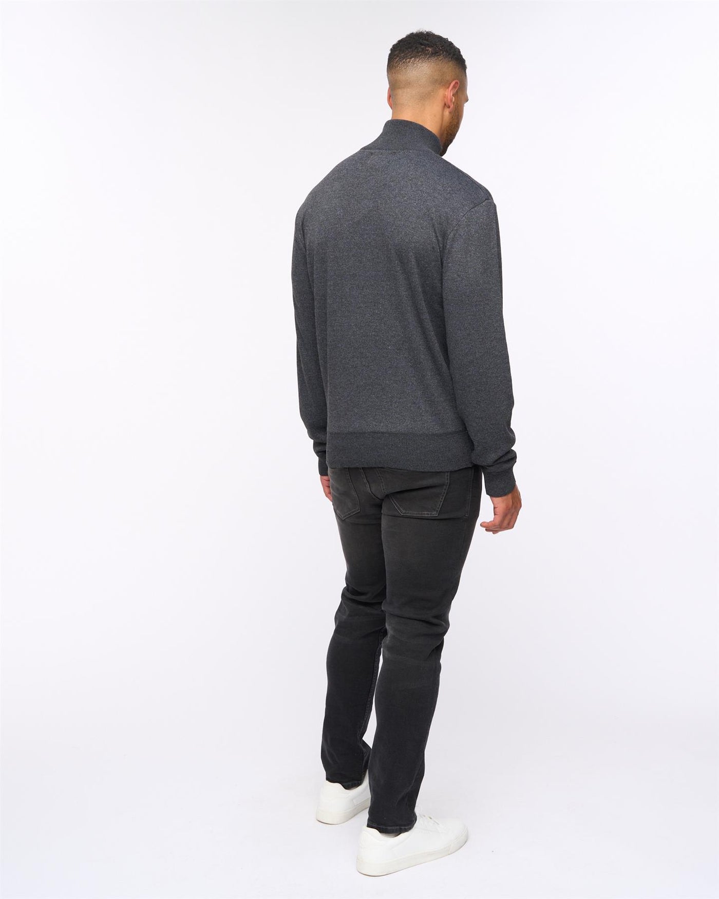 Delloway 1/4 Zip Funnel Neck Jumper Black Marl