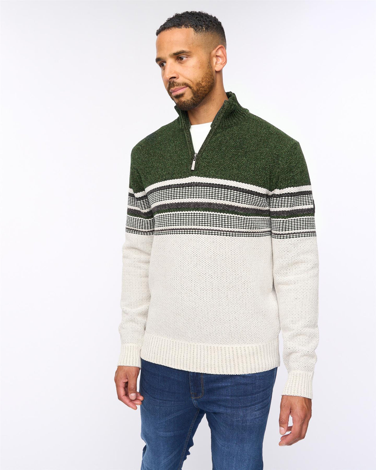 Feldstan 1/4 Zip Jumper Off White/Dark Olive