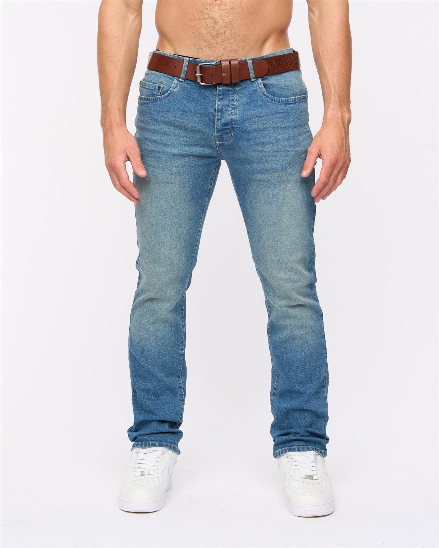 Mens Farrowed Stretch Denim Jeans Stone Wash