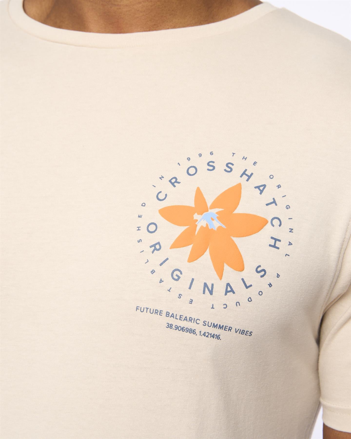 Mens Flowered T-Shirt Light Stone