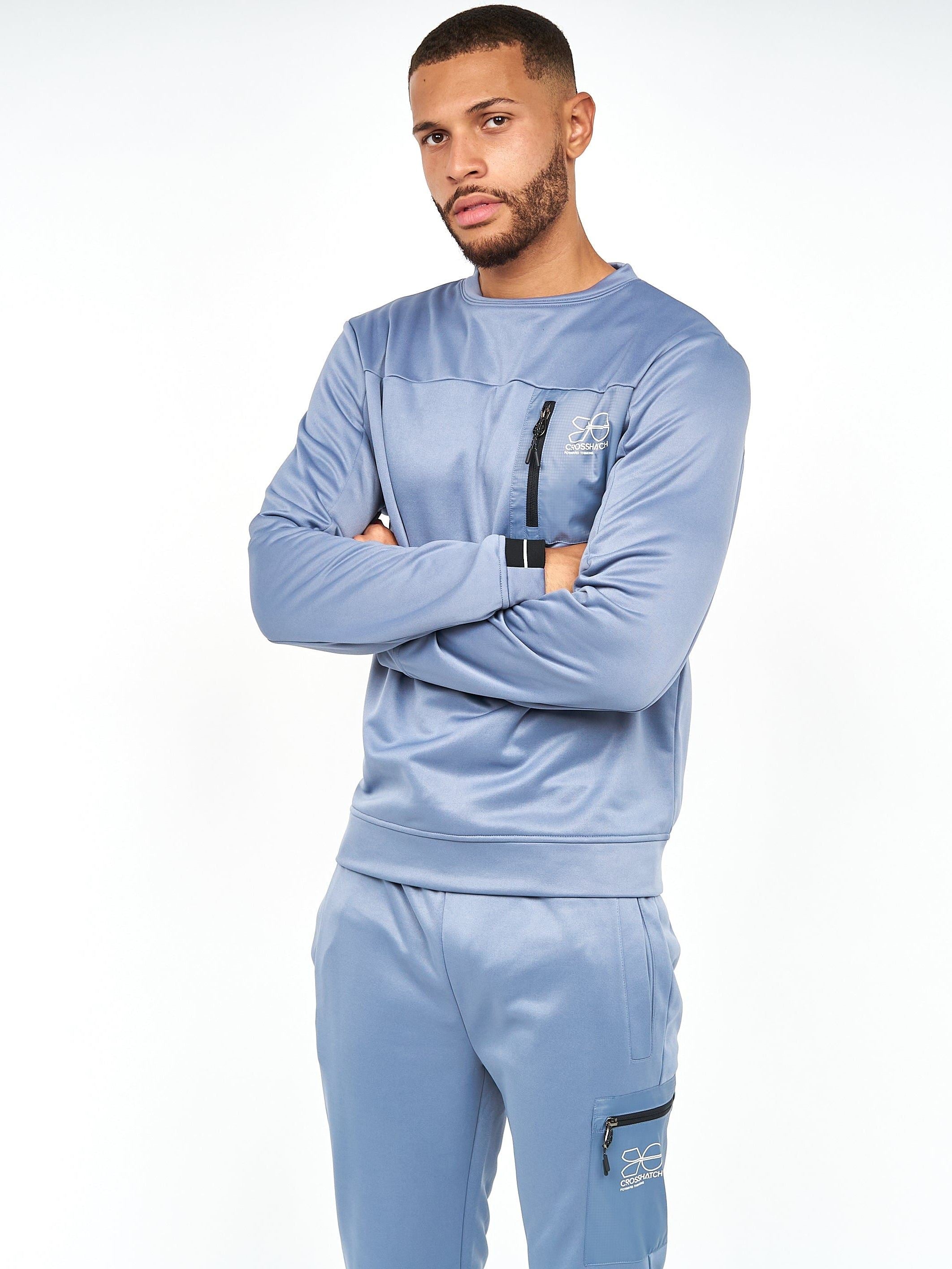 Mens Catmoore Crew Tracktop Steel Blue