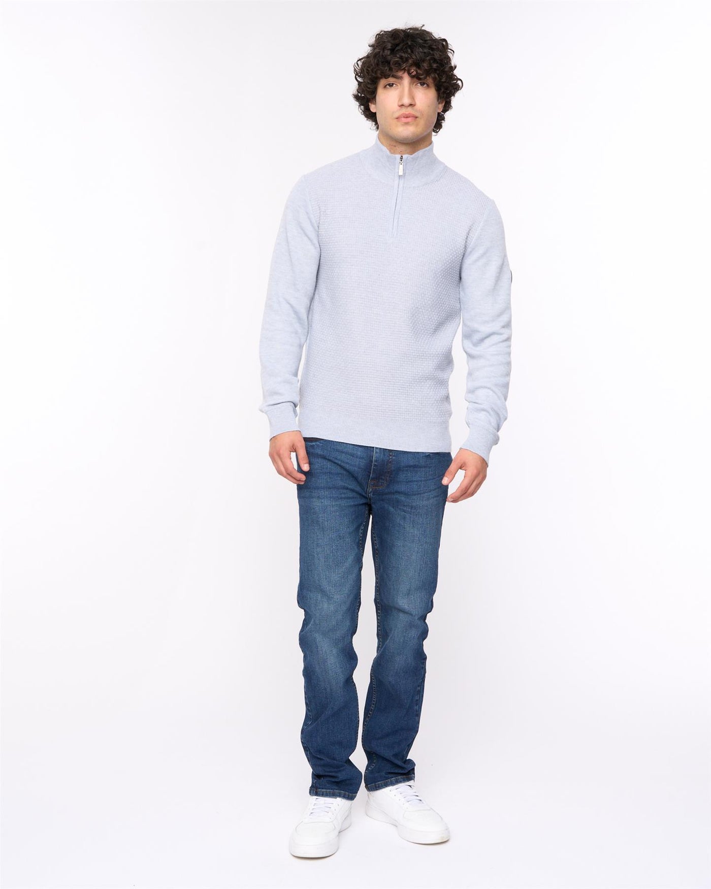 Mens Seymour Funnel Neck Knit Light Grey Marl