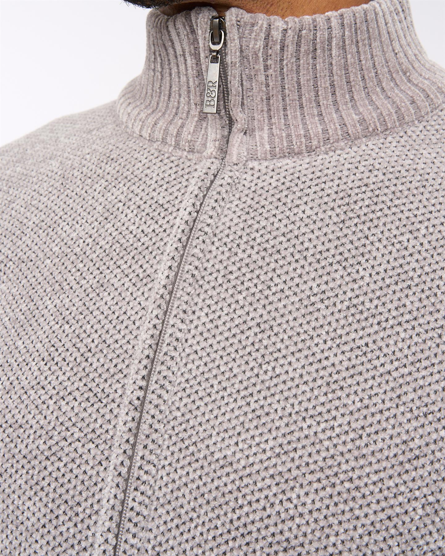 Mens Gladstone Funnel Kneck Zip Knit Light Grey