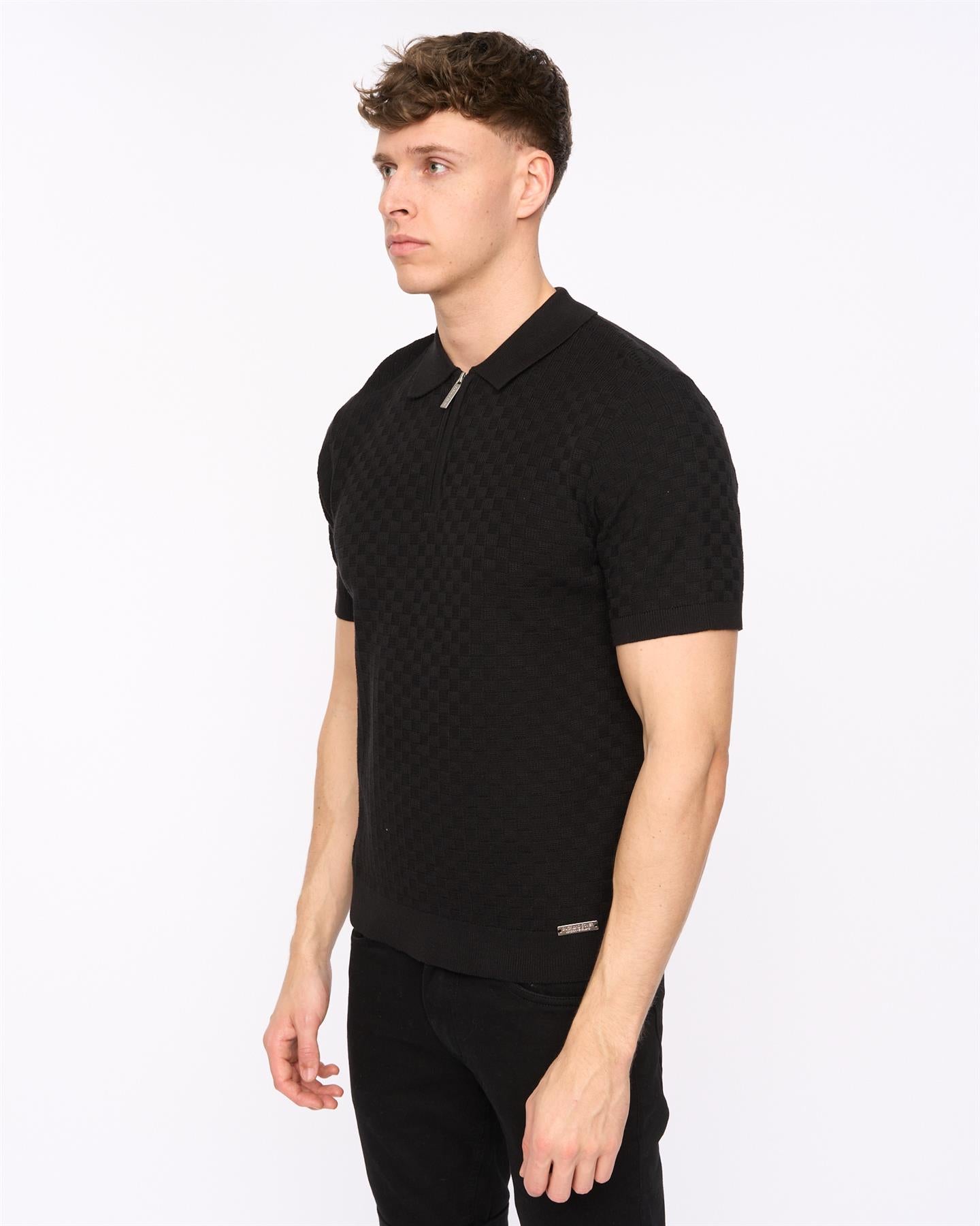 Mens Danvers Zip Knit Polo Black