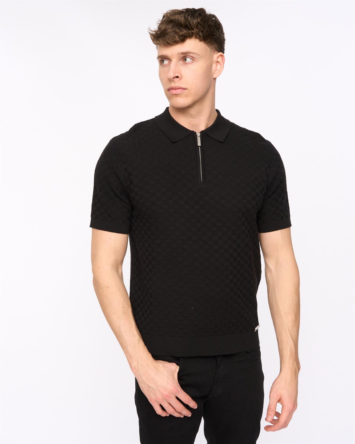 Mens Danvers Zip Knit Polo Black