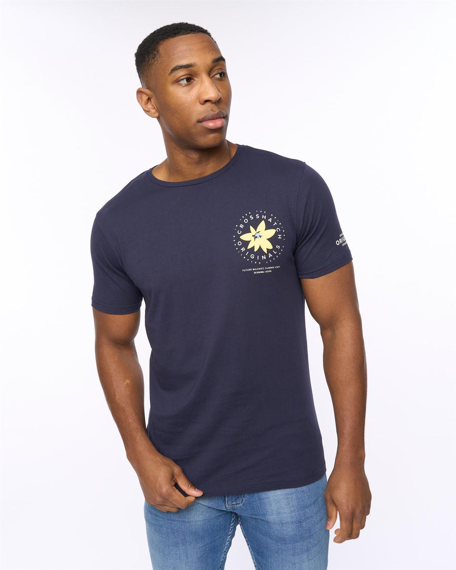 Mens Flowered T-Shirt Navy