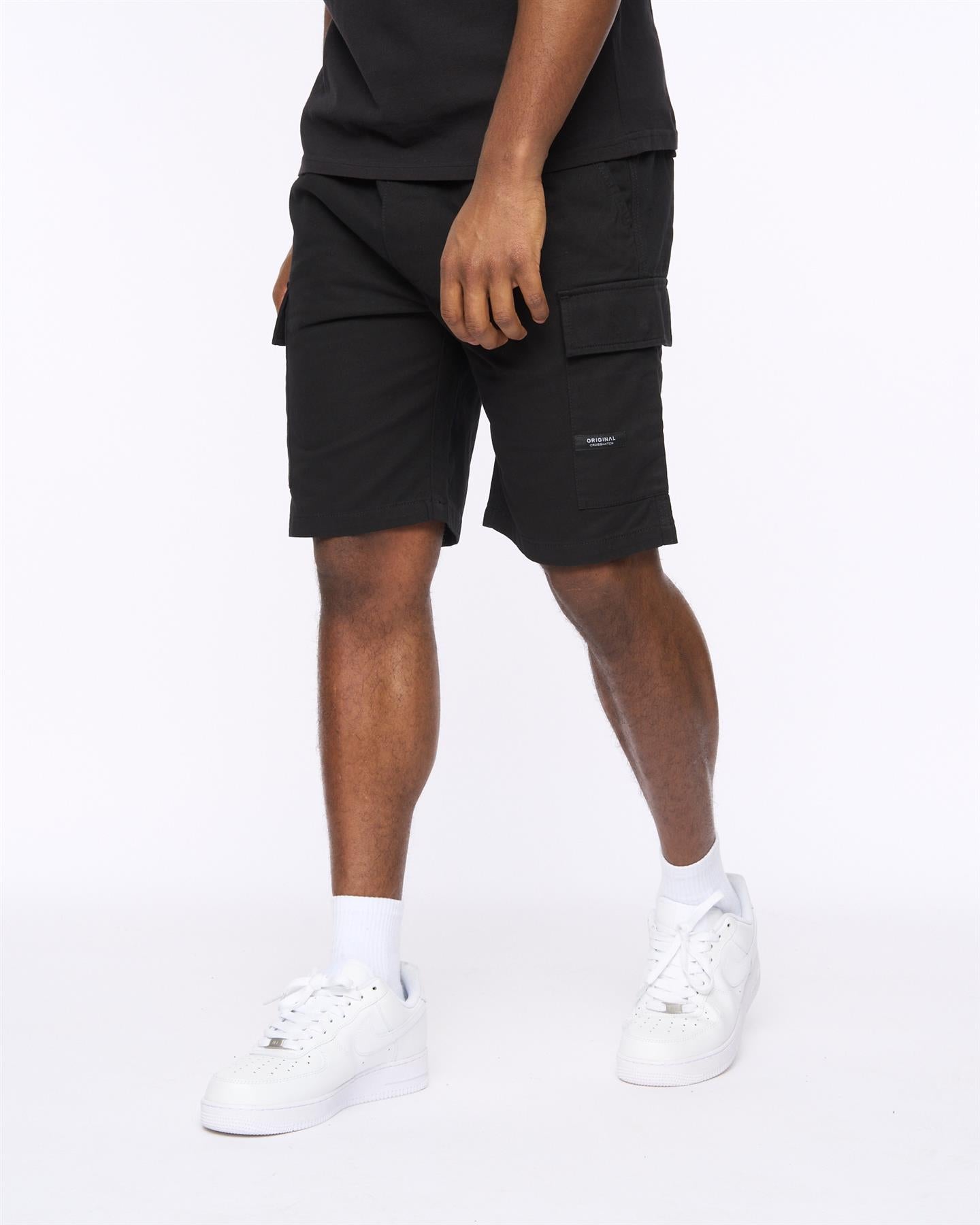 Mens Utilate Elastic Waist Cargo Shorts Black