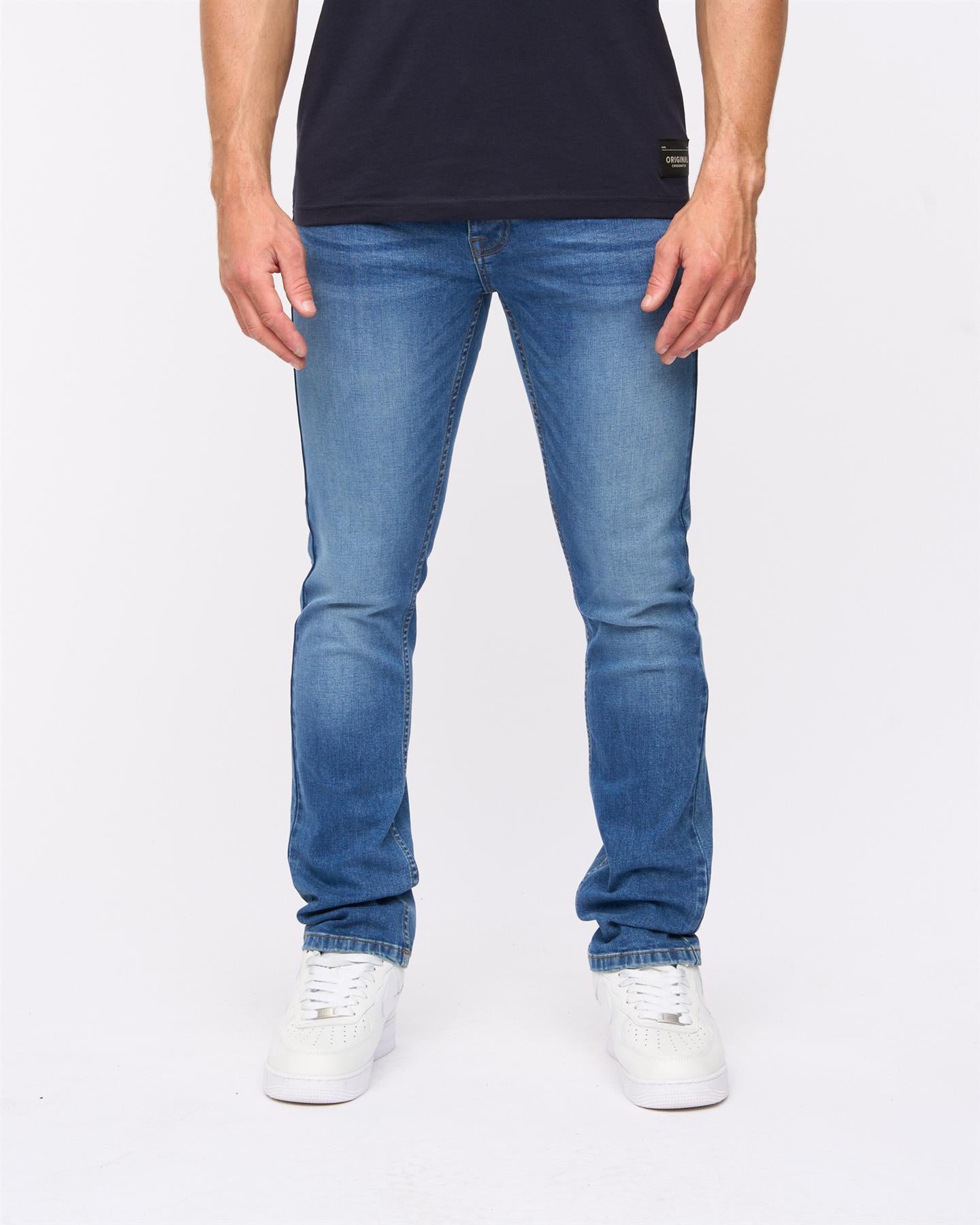 Crosshatch Mens Malcolm Slim Fit Jeans Stone Wash