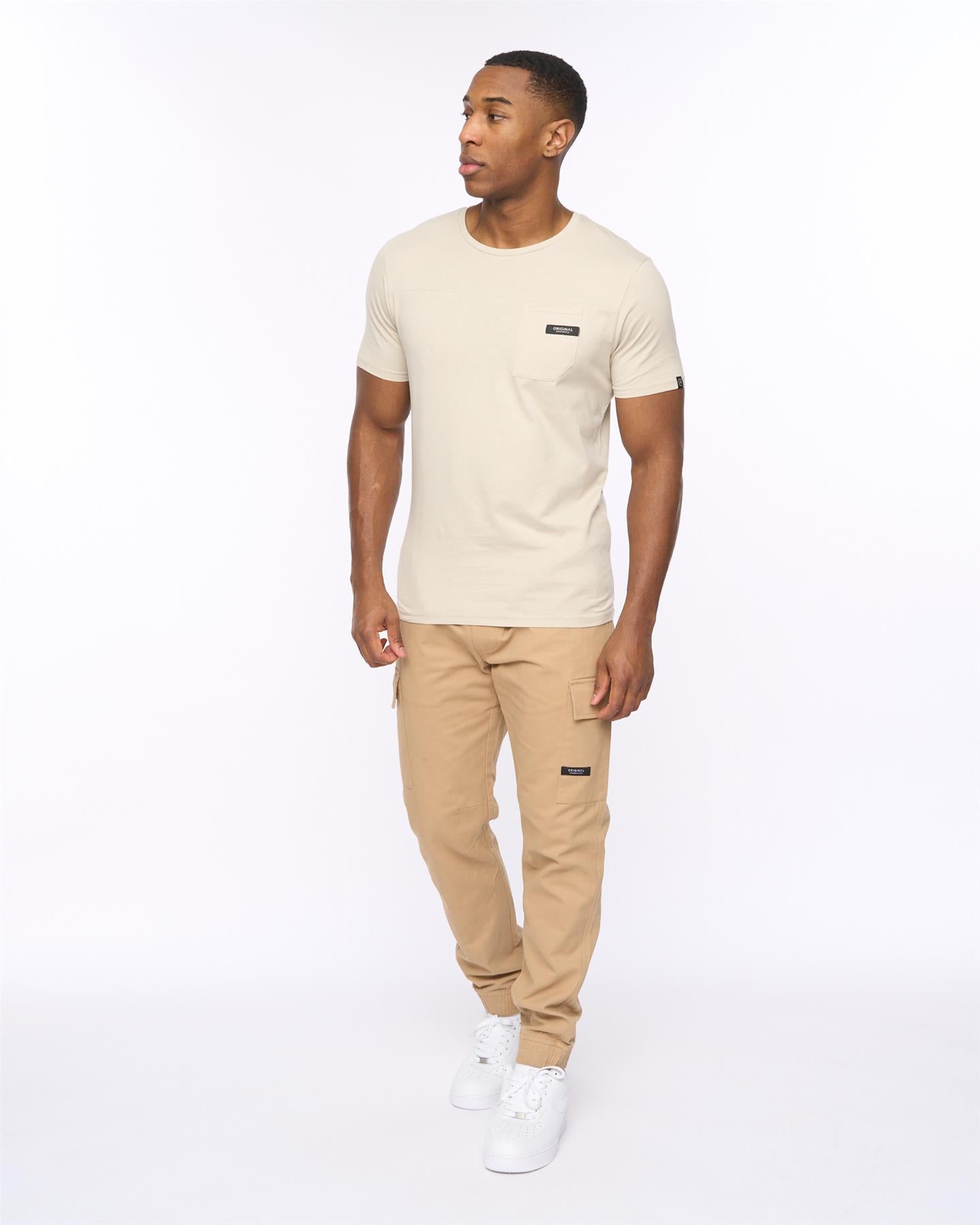 Mens Utilate Elastic Waist Cargos Stone