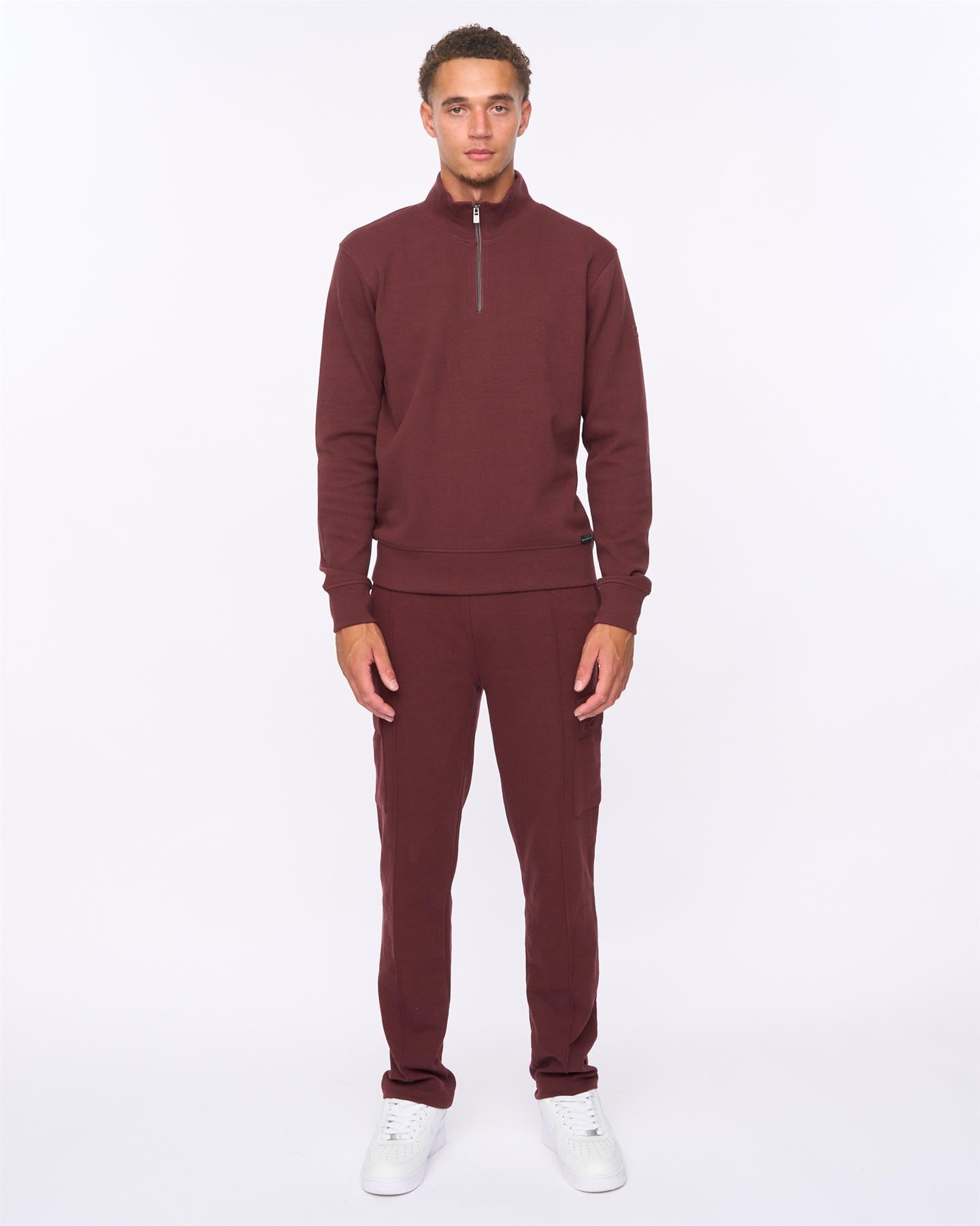 Mens Slellmoore 1/4 Zip Hoodie & Optimus Combat Joggers Set Wine