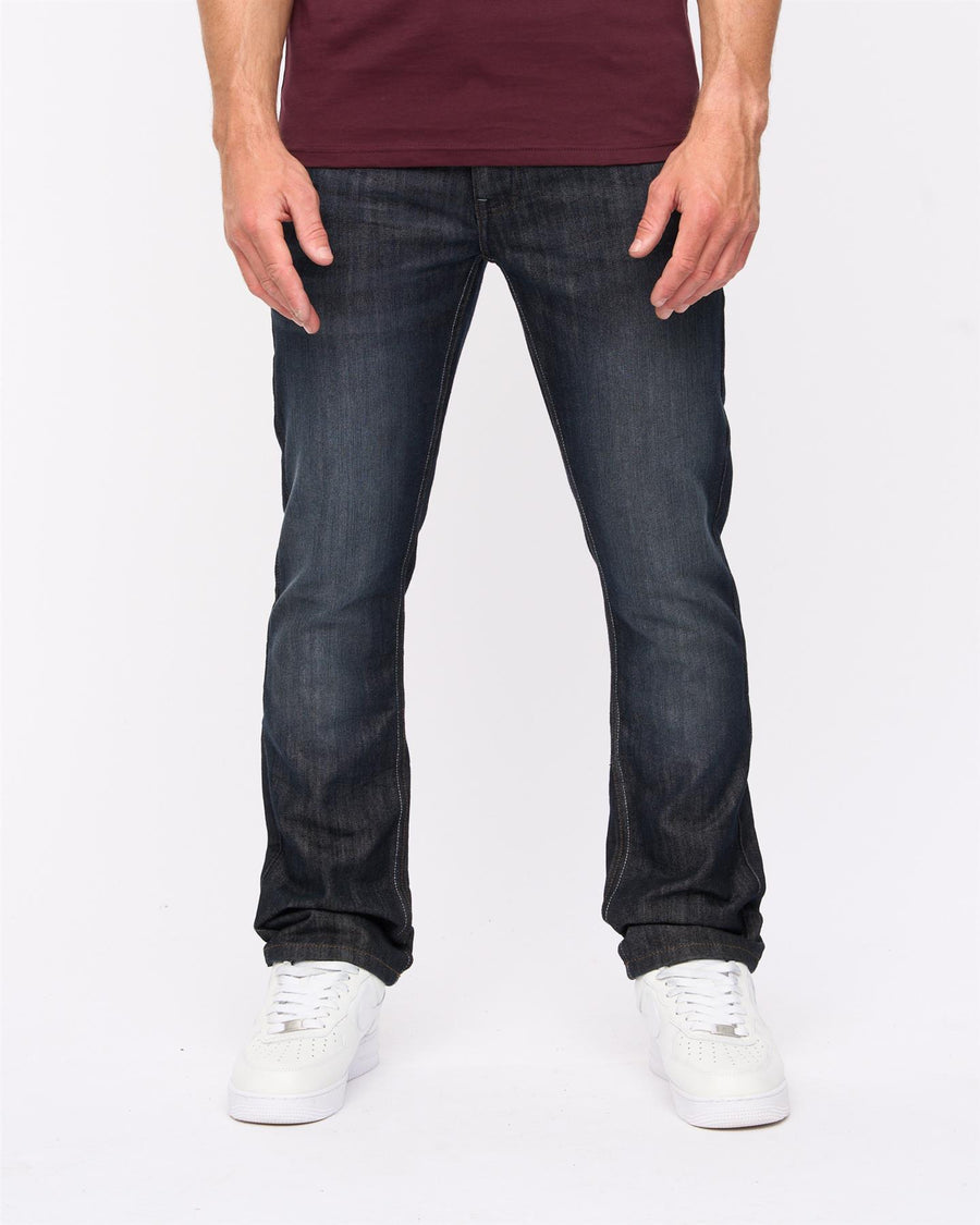 Mens New Embossed Techno Denim Jeans Dark Wash