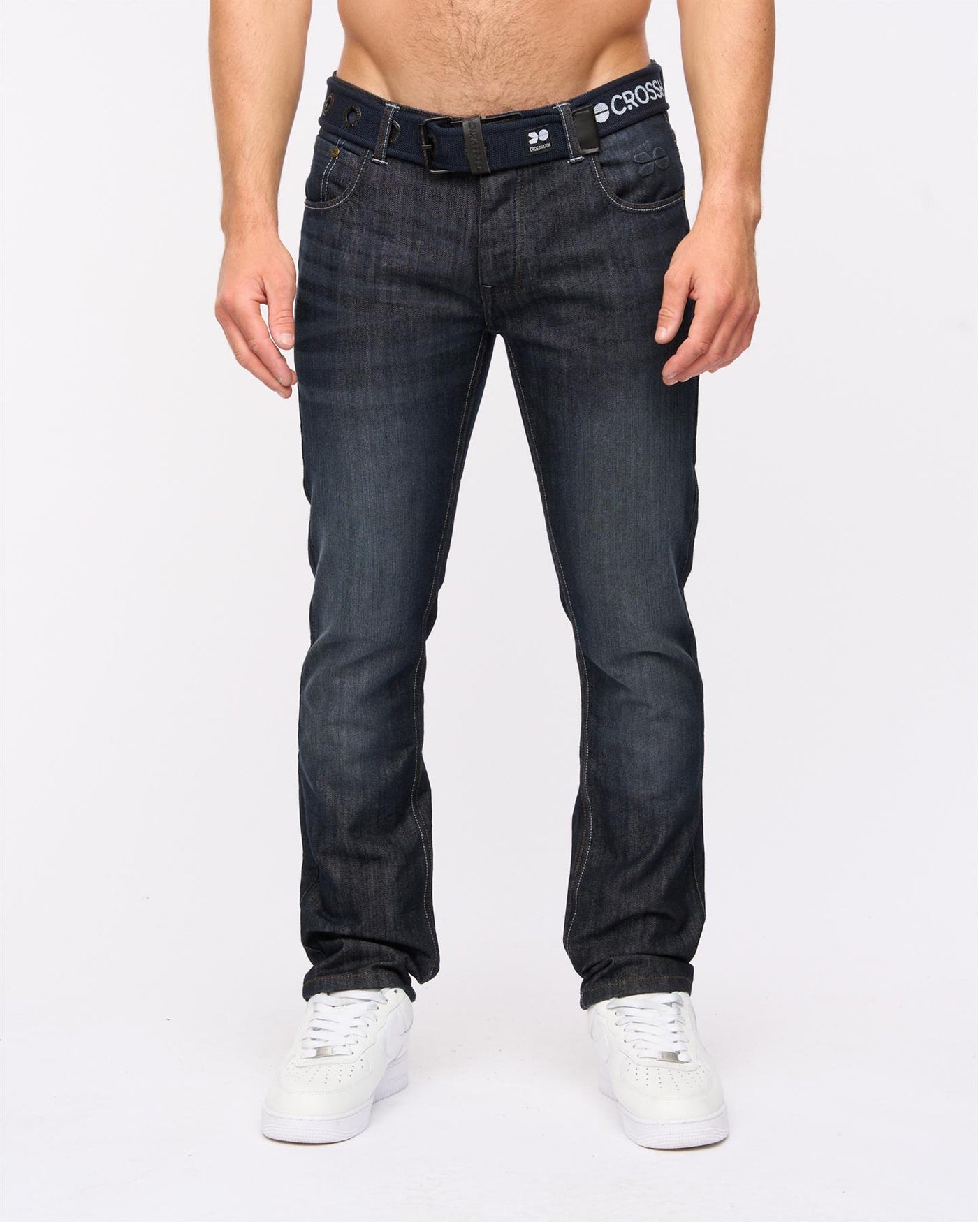 Mens New Embossed Techno Denim Jeans Dark Wash