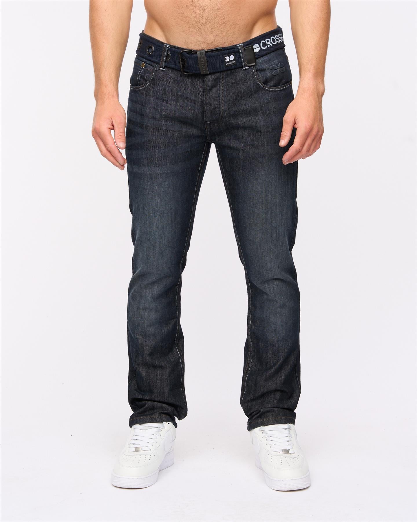 Mens New Embossed Techno Denim Jeans Dark Wash