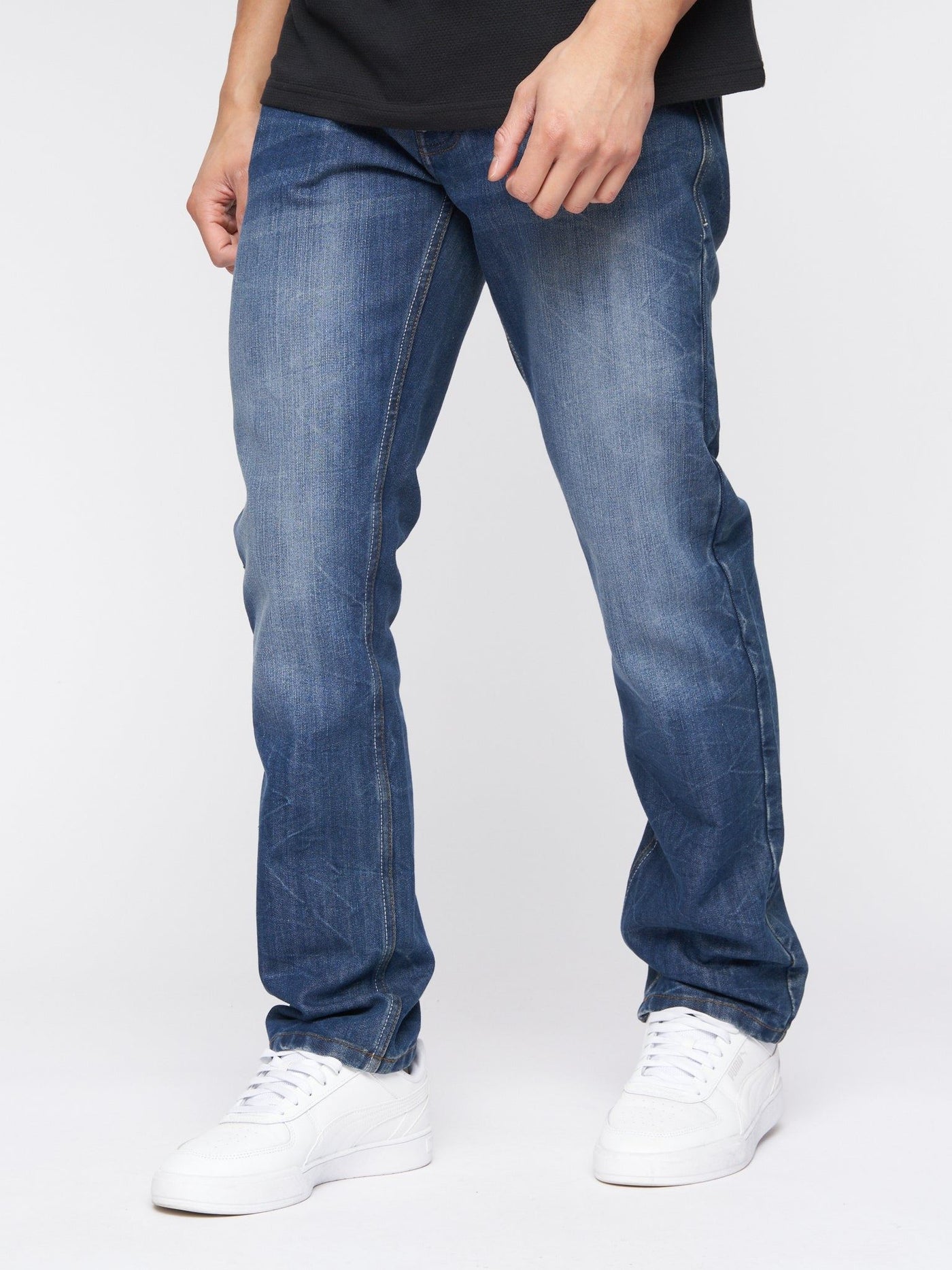 Mens New Embossed Techno Denim Jeans Stone Wash