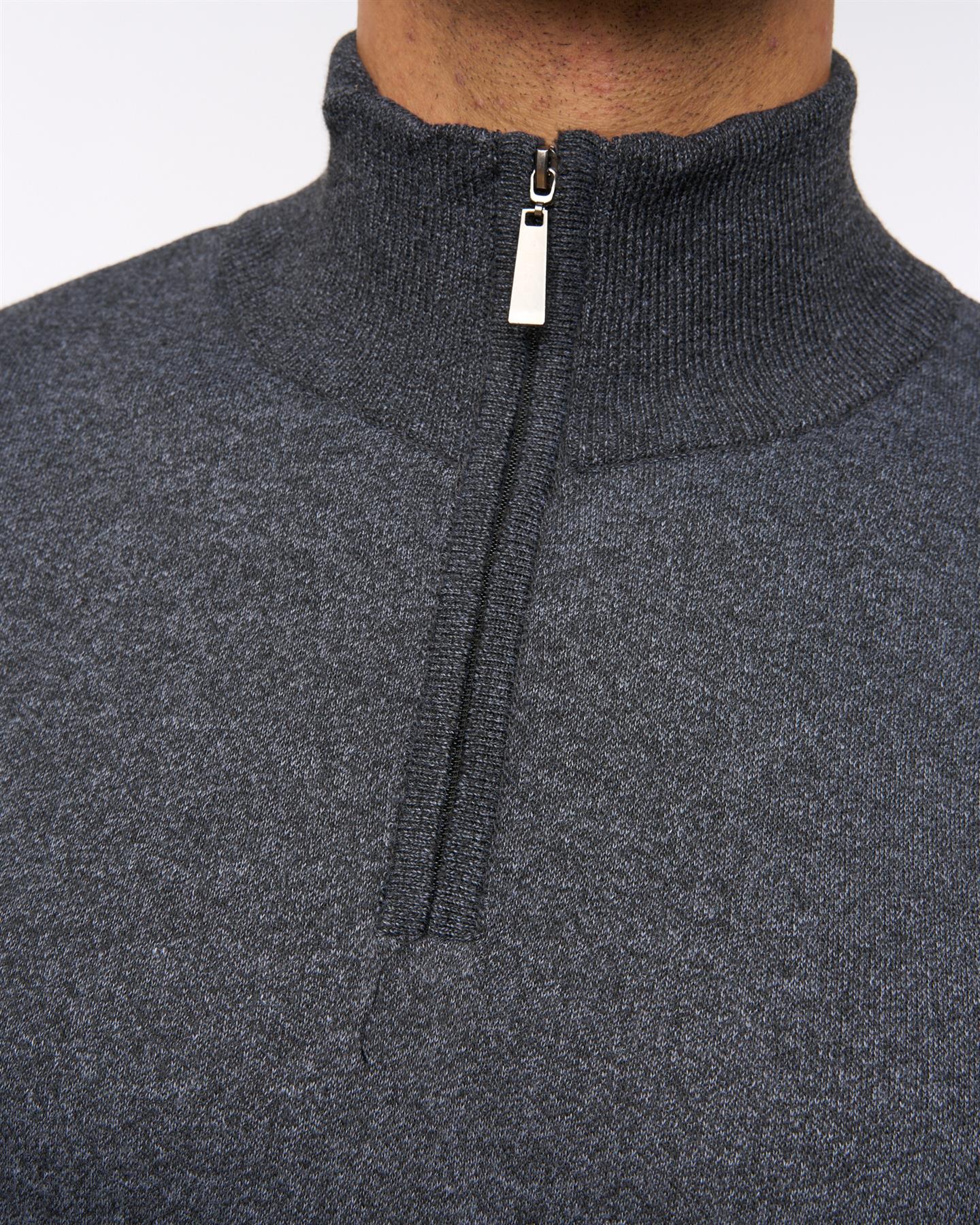Delloway 1/4 Zip Funnel Neck Jumper Black Marl