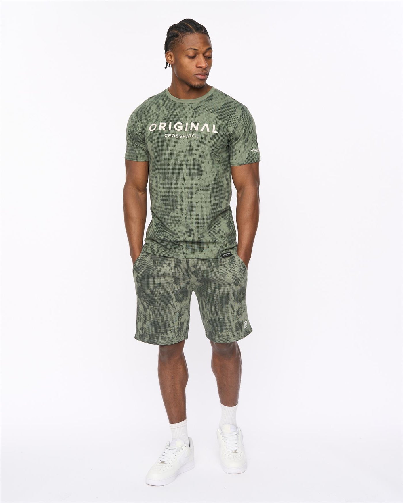 Mens Bardon Camo Jog Shorts Olive