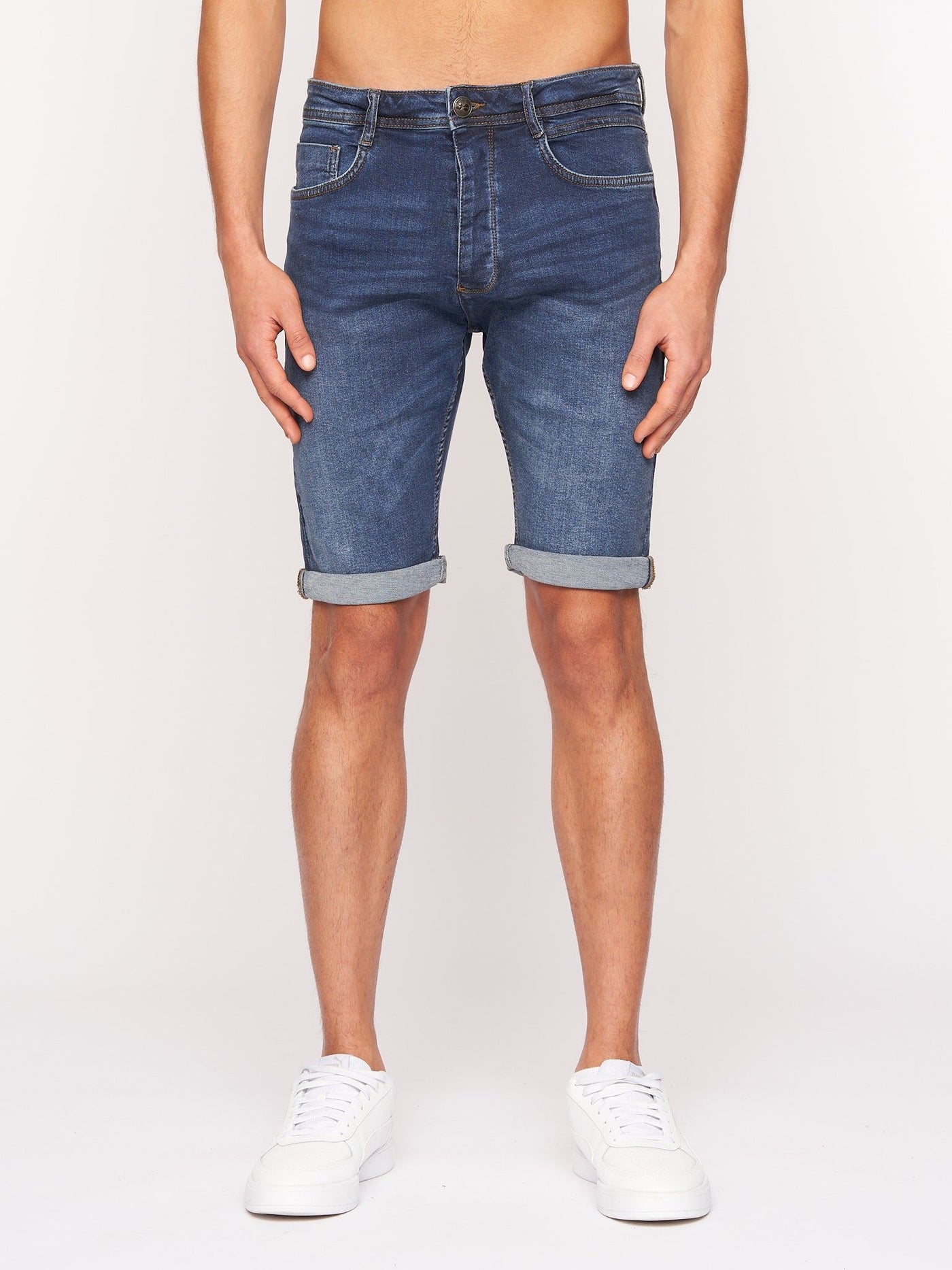 Crosshatch Mens Tadcaster Denim Shorts Mid Wash