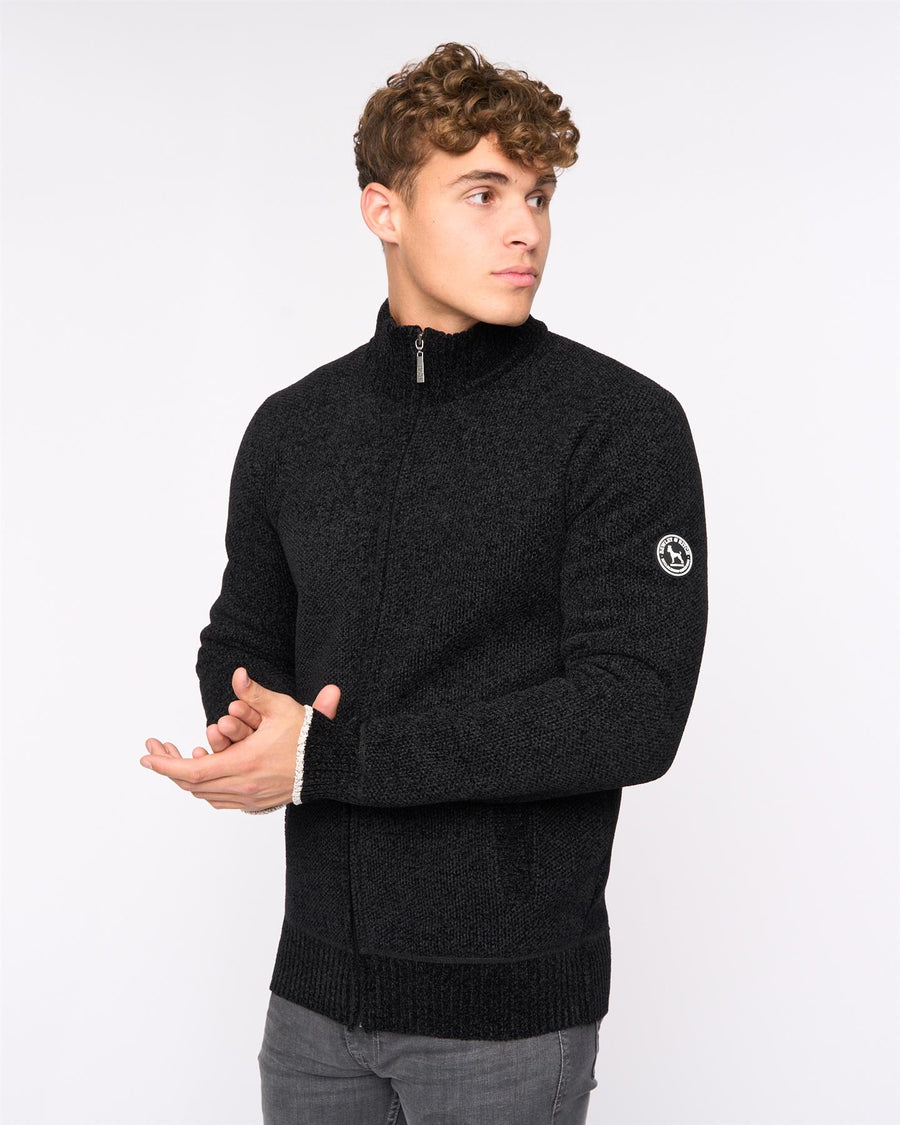 Mens Gladstone Funnel Kneck Zip Knit Black