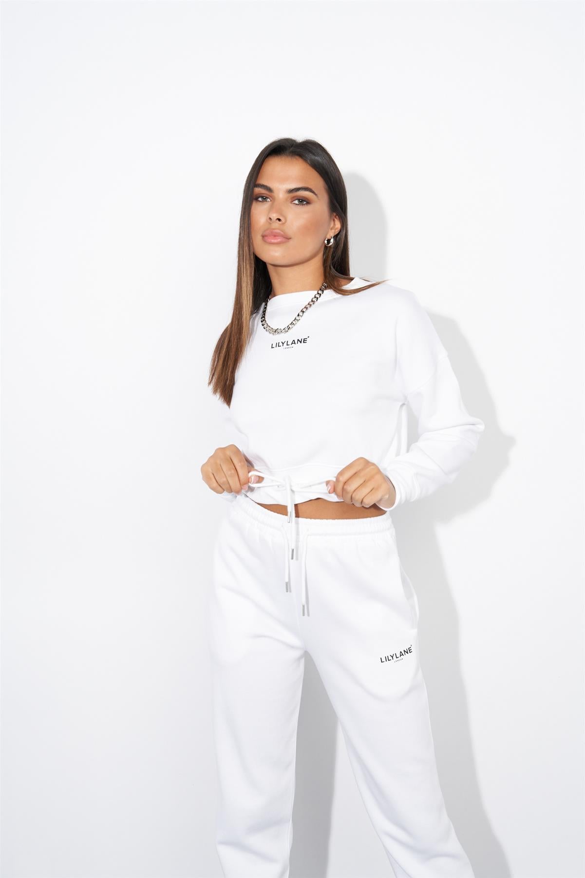 Ladies Lily Lane Josephina Crop Sweat White