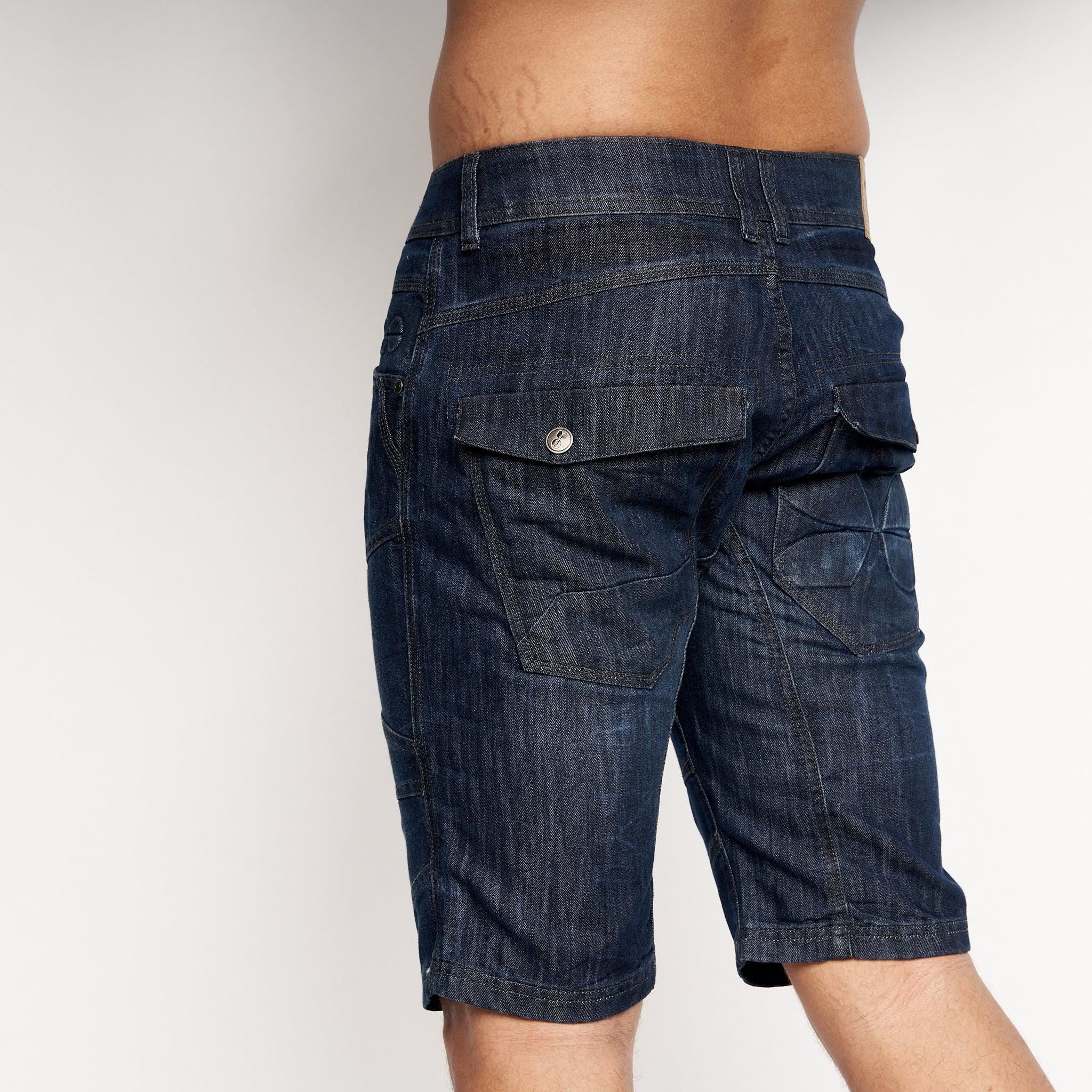 Crosshatch Mens Winston MVE Denim Shorts Dark Wash