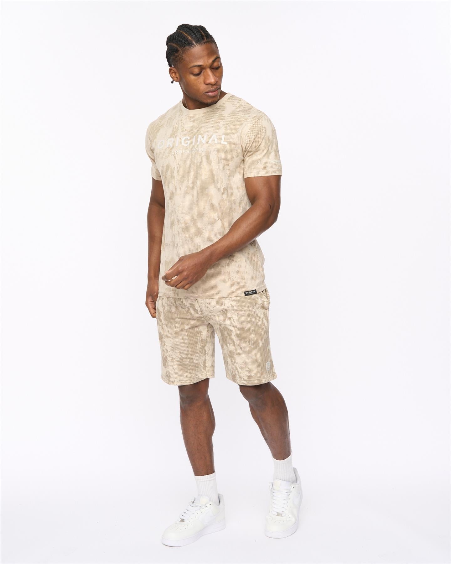 Mens Bardon Camo Jog Shorts Light Stone