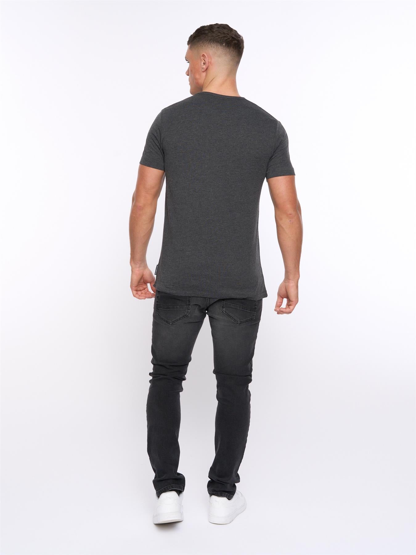 Mens French Connection T-Shirt Charcoal Melange/White