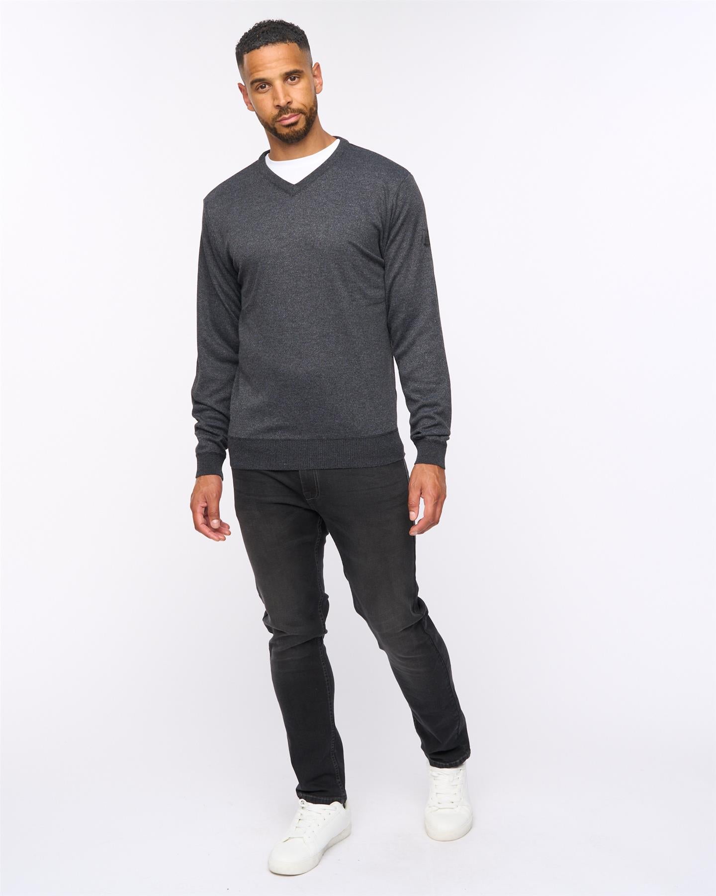 Tinworth V-Neck Jumper Black Marl