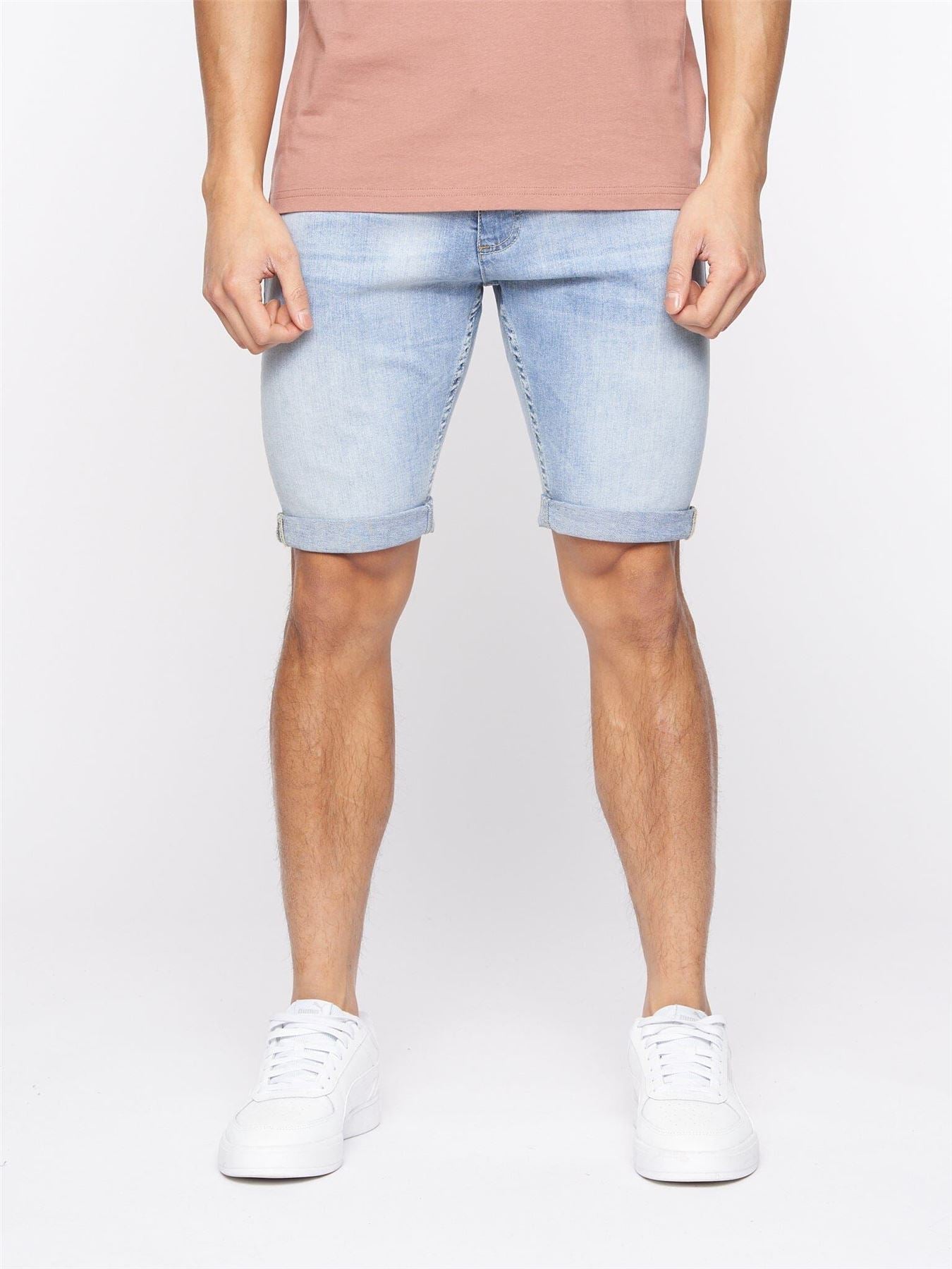 Tonwin Embossed Denim Shorts Light Wash