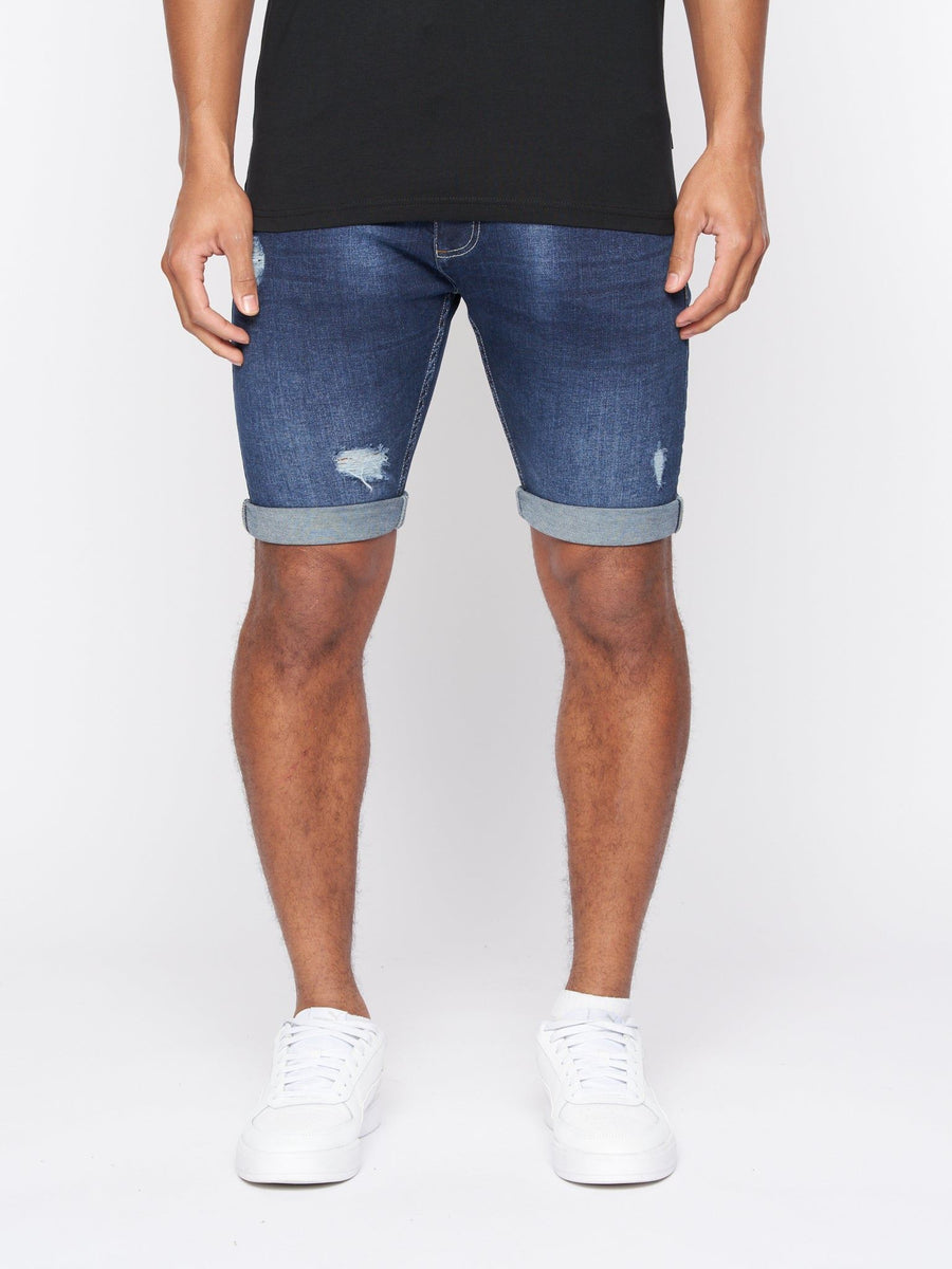 Mens Riptrey Abraised Denim Shorts Dark Wash