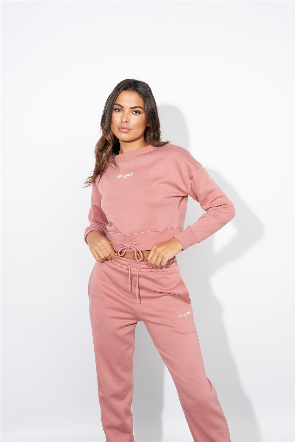 Ladies Lily Lane Josephina Crop Sweat Pink
