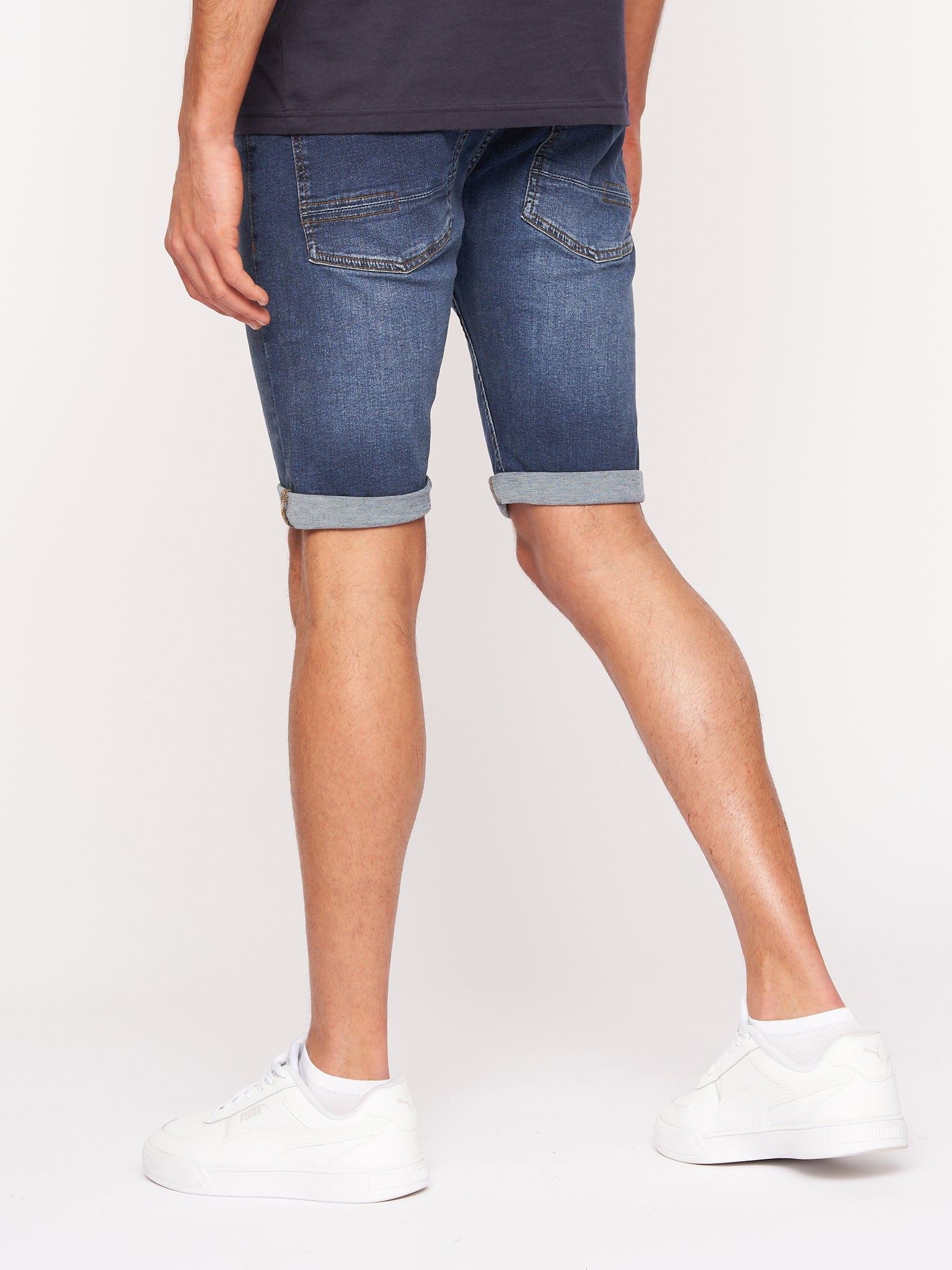 Crosshatch Mens Tadcaster Denim Shorts Mid Wash