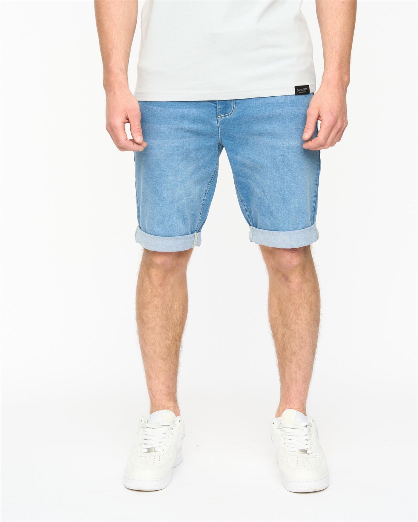 Mens Youlgreeve Belted Denim Shorts Mid Wash
