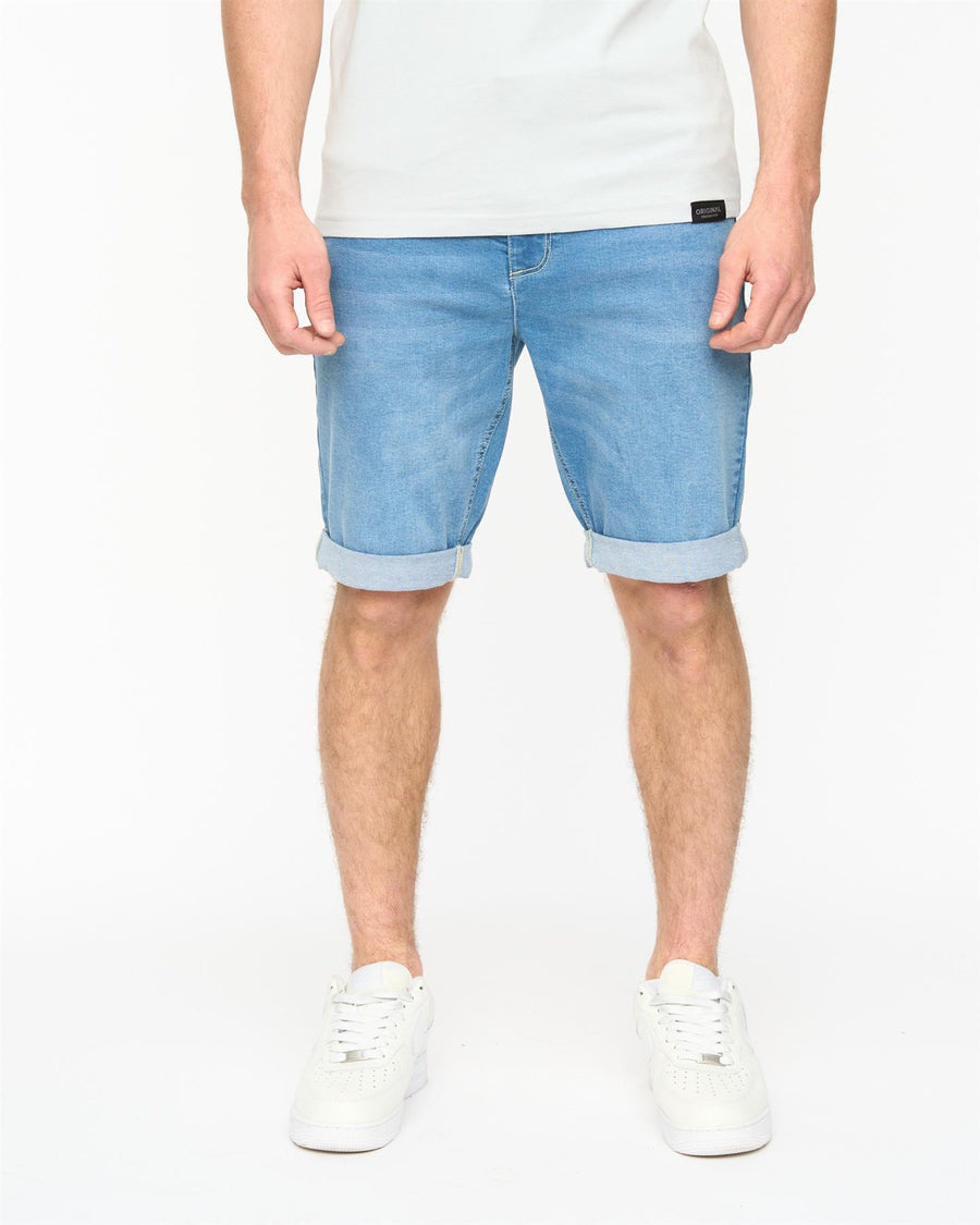 Mens Youlgreeve Belted Denim Shorts Mid Wash
