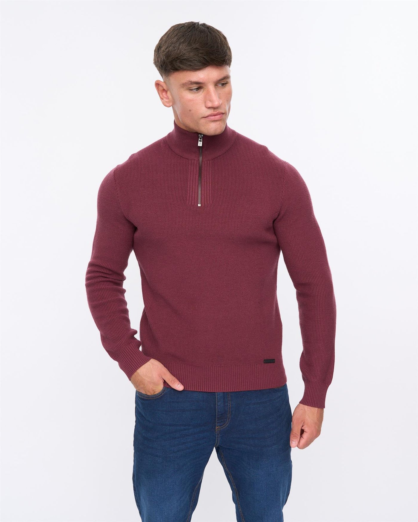 Mens Potenza 1/4 Zip Knit Raisin