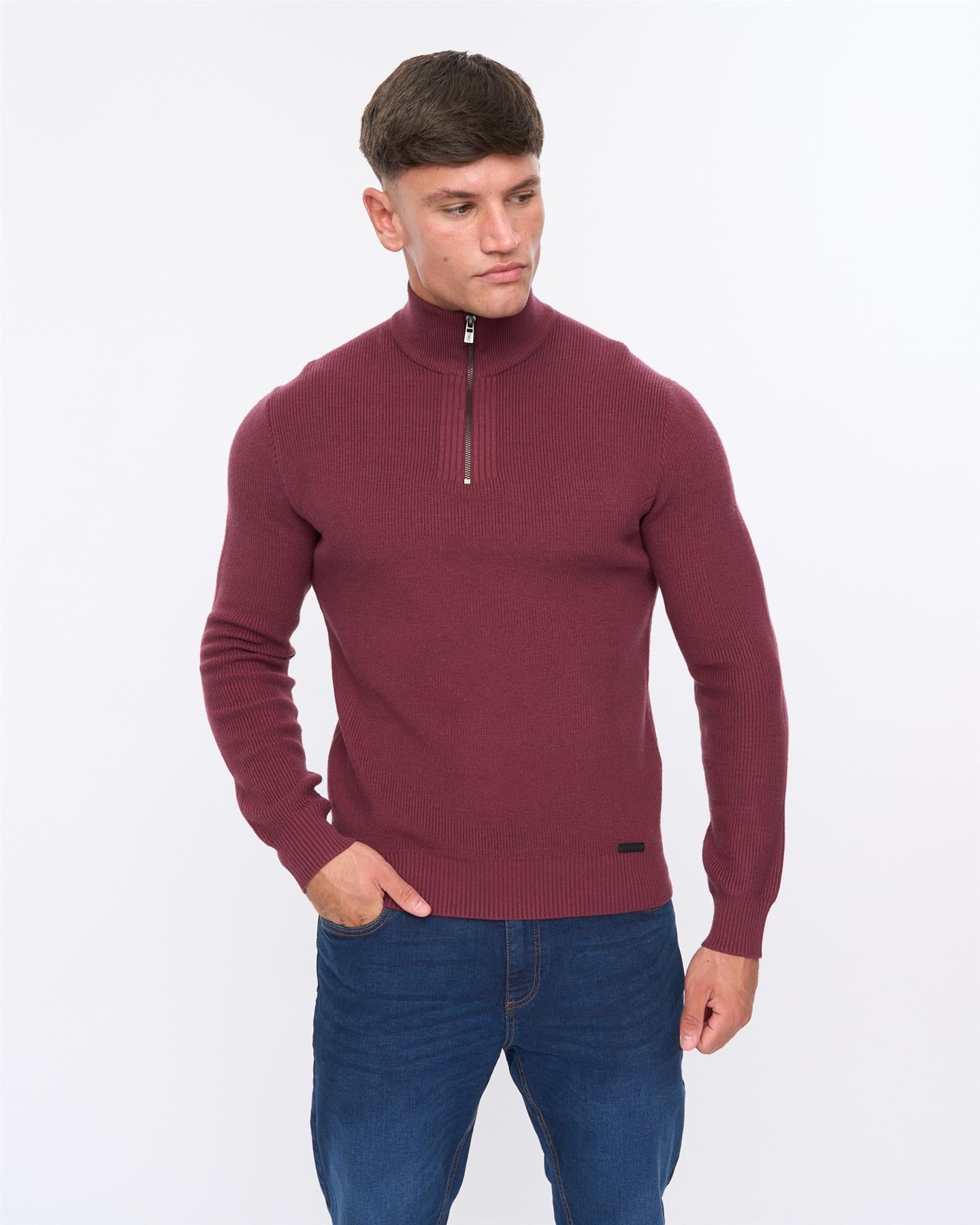 Mens Potenza 1/4 Zip Knit Raisin